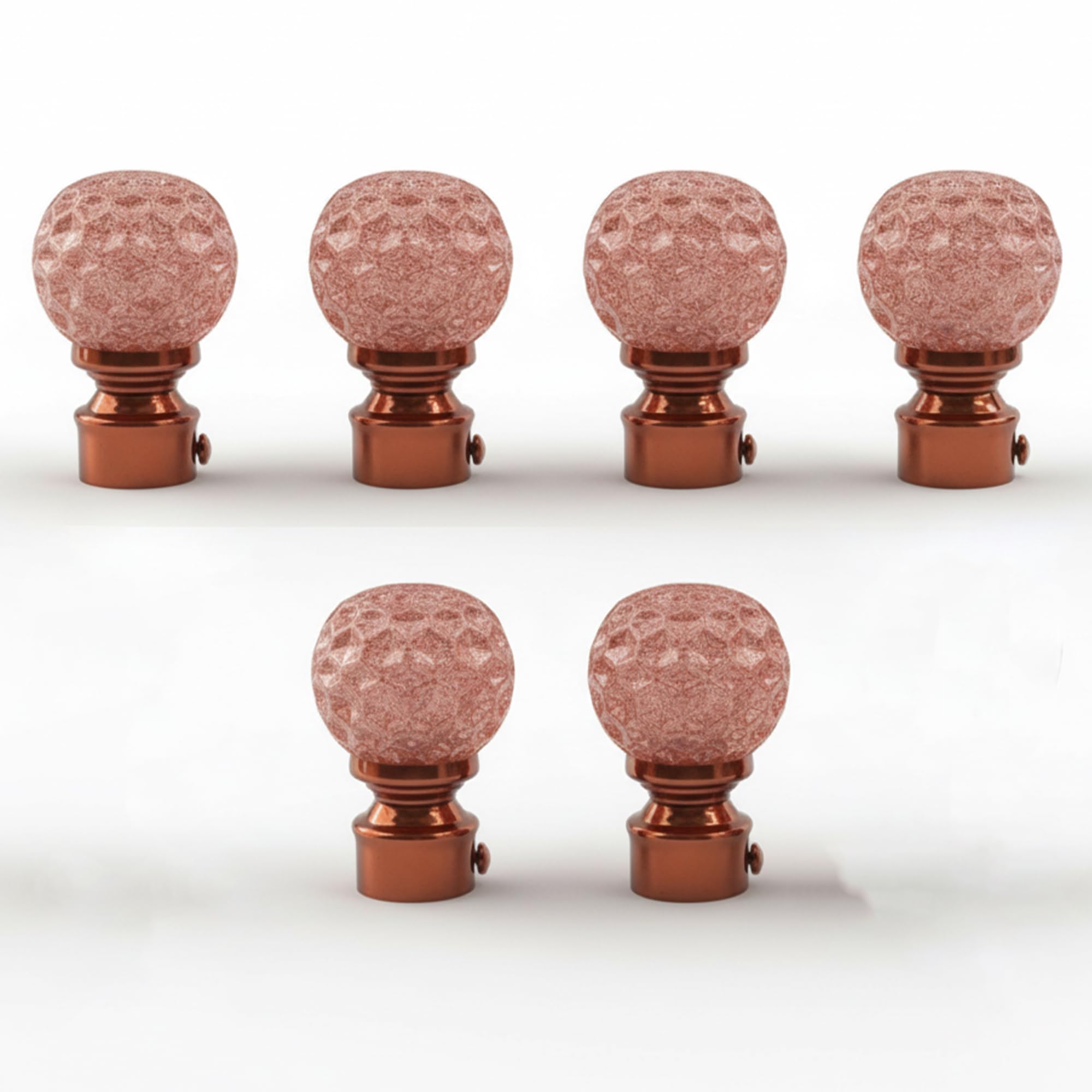 Atlantic Curtain Rod Finials Set Of 6, Decorative Textured Resin Globe Finials With Rose Gold Finish For Standard Drapery Rods