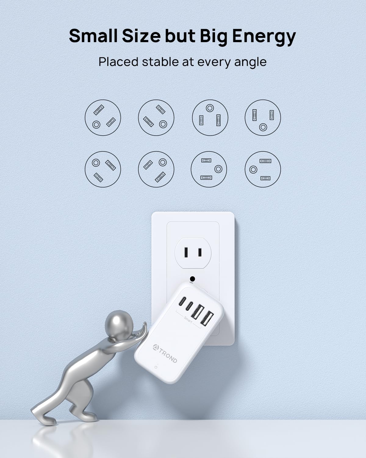 Trond 3 To 2 Prong Adapter With 360 Rotating Plug, 2 Prong Outlet Extender With 3 Ac And 4 Usb Ports, Us To Japan Plug Adapter,