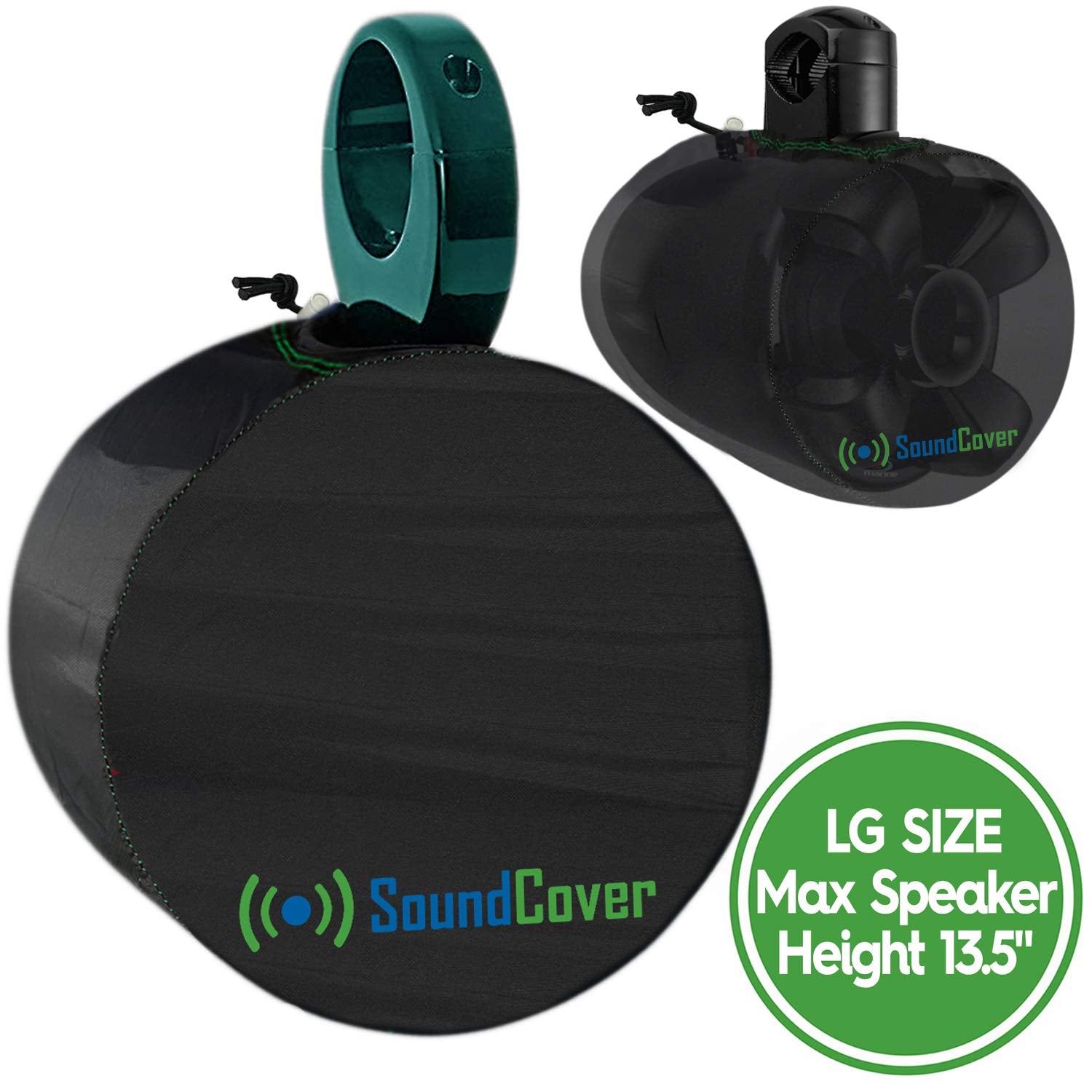 Two Extra Large Black Marine Wakeboard Tower Pod Speaker Covers   Fits Large Round Boat Speakers   Cover Dimensions: H 14'' X W