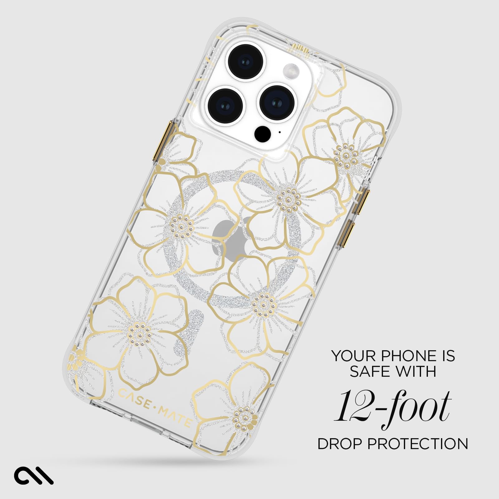 Case Mate Iphone 15 Pro Max Case   Floral Gems [12Ft Drop Protection] [Compatible With Magsafe] Magnetic Cover With Sparkly Rhin