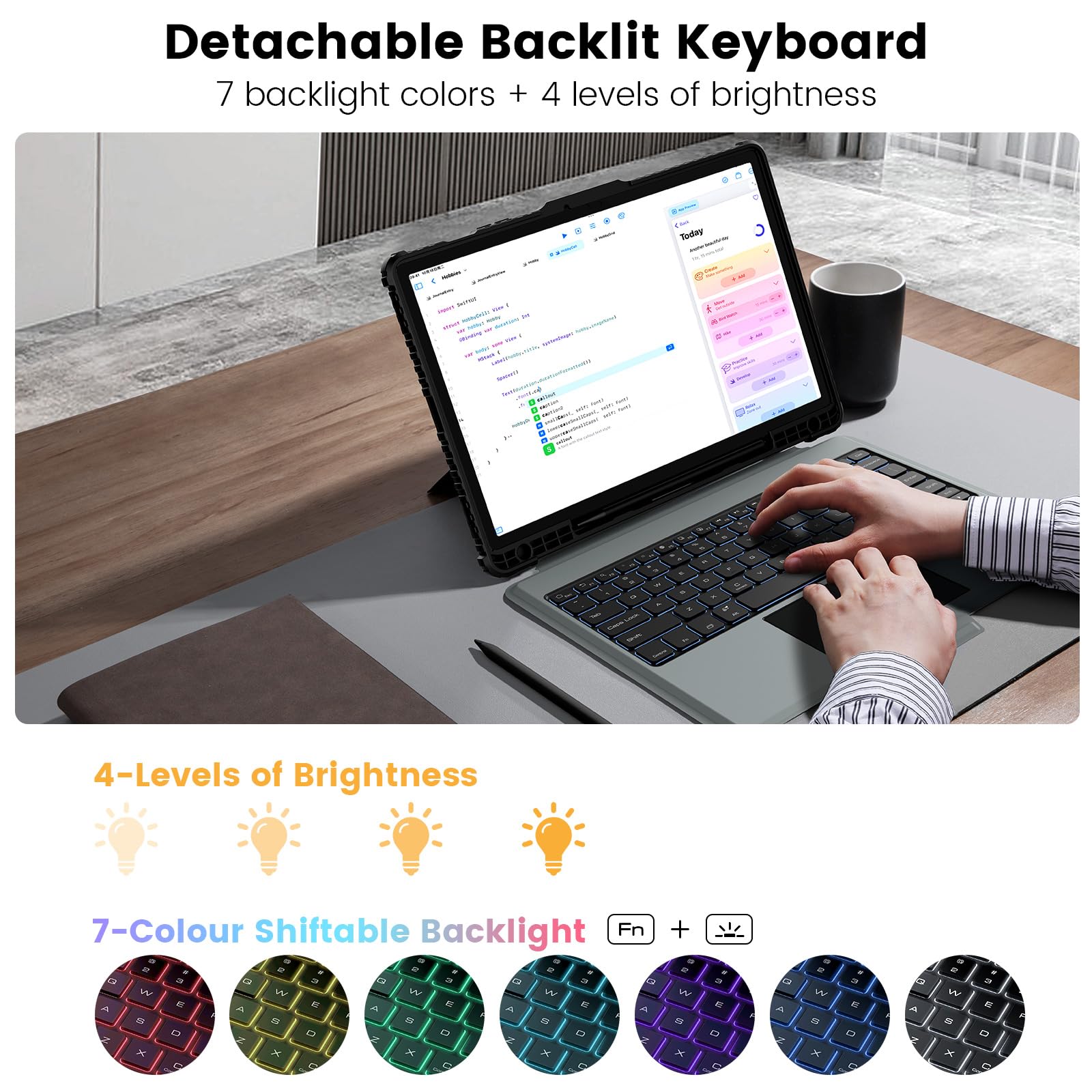 Nillkin For Samsung Galaxy Tab S9 Fe Plus Detachable Keyboard Case With 7 Backlit, Kickstand, Trackpad, S Pen Holder, S9 Fe+ 5G