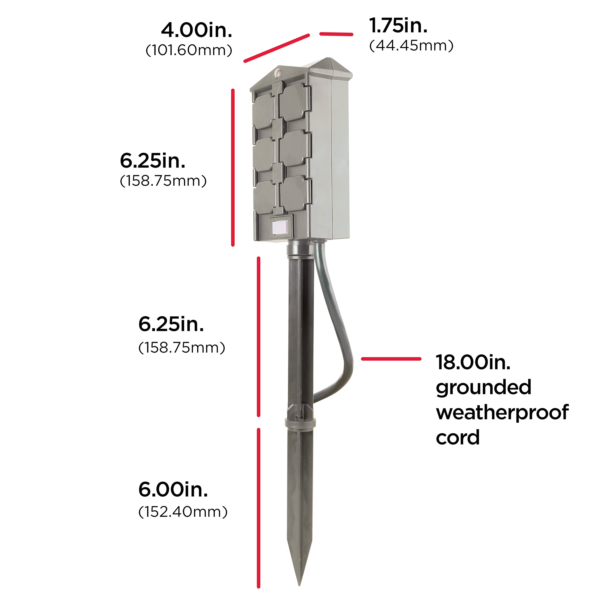Ultrapro Outdoor 6 Outlet Yard Stake Timer, Plug In, Dusk To Dawn Photocell, Weather Resistant, Heavy Duty Grounded Outlets, Ide