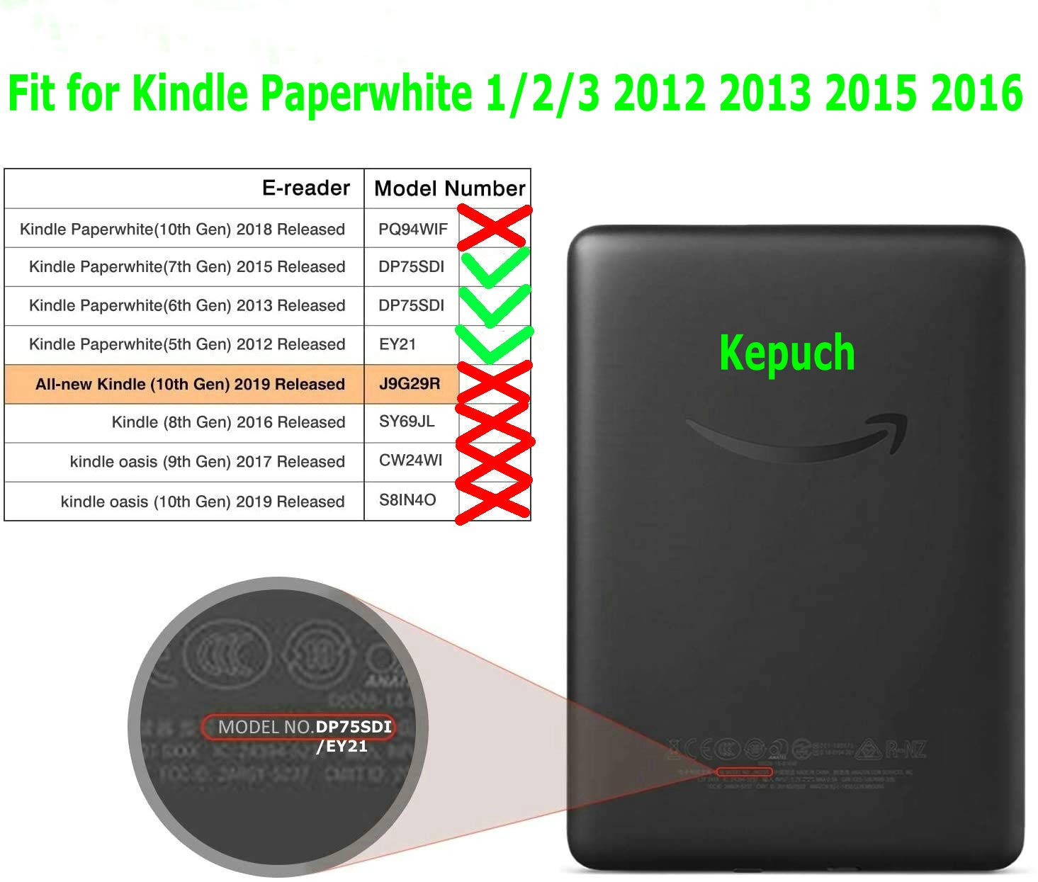 Kepuch Custer Case For Kindle Paperwhite 1/2/3 2012 2013 2015 2016,Ultra Thin Pu Leather Hard Shell Cover For Kindle Paperwhite