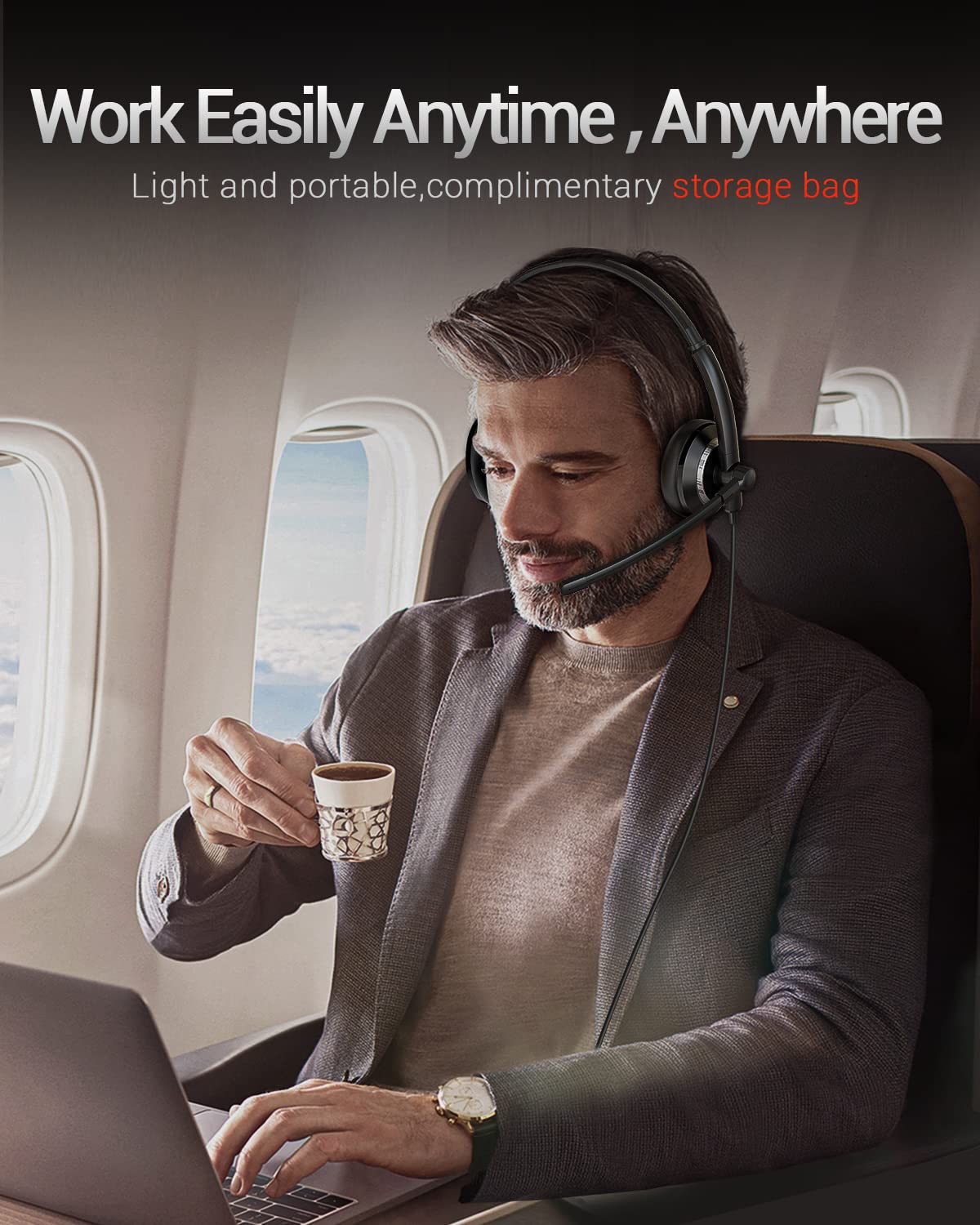 Awatrue Eh05 U Wired Usb Headset With Noise Cancelling Microphone For Pc Laptop   Headphones With In Line Control, Lightweight,