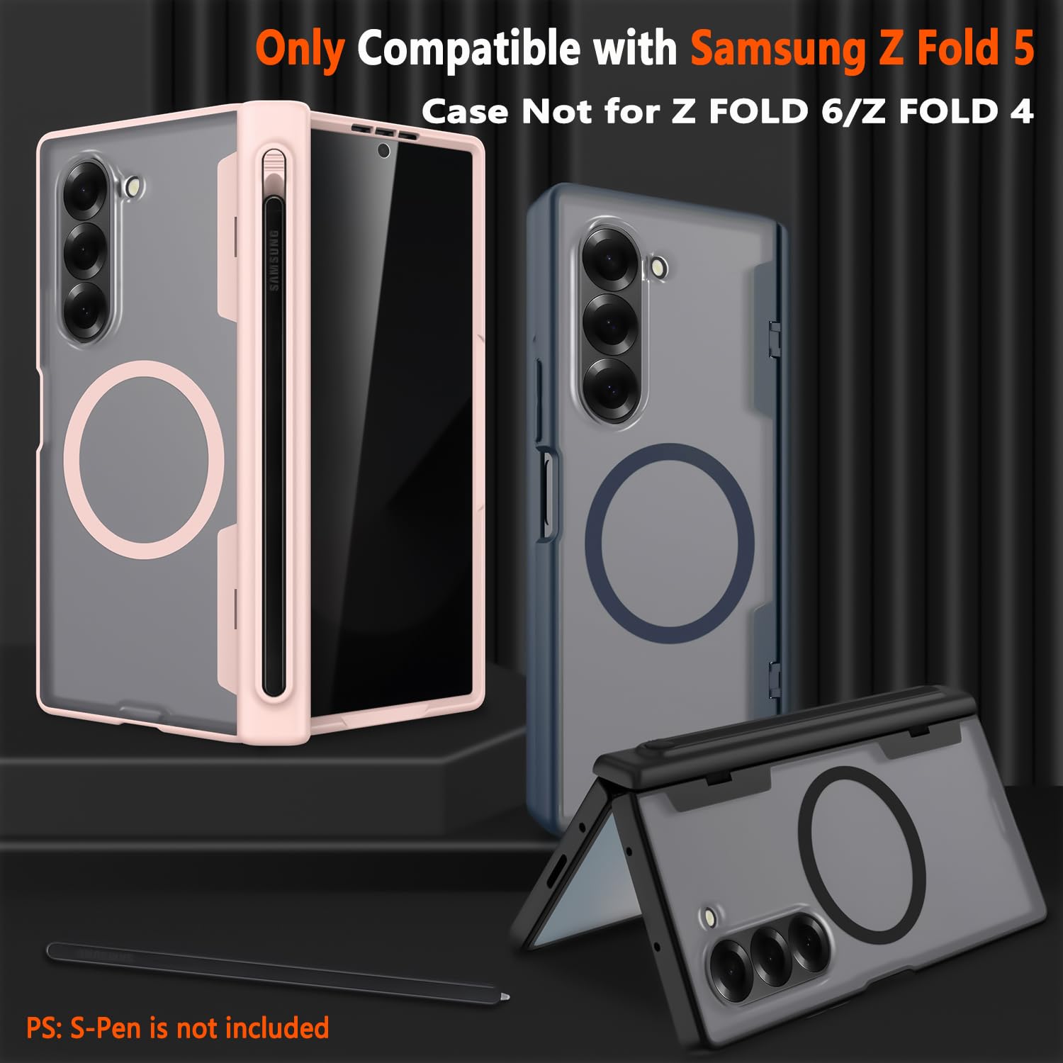 Magnetic For Samsung Galaxy Z Fold 5 Privacy Case,Z Fold5 Phone Case With [Hinge Protection][S Pen Holder][Anti Spy Screen Prote