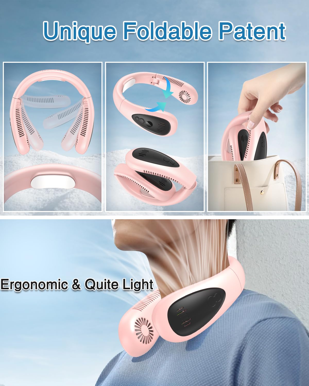 Gaitir Neck Air Conditioner, 5000Mah Portable Neck Fan With Semiconductor Cooling Airflow Bladeless Usb Rechargeable 3 Speed Per