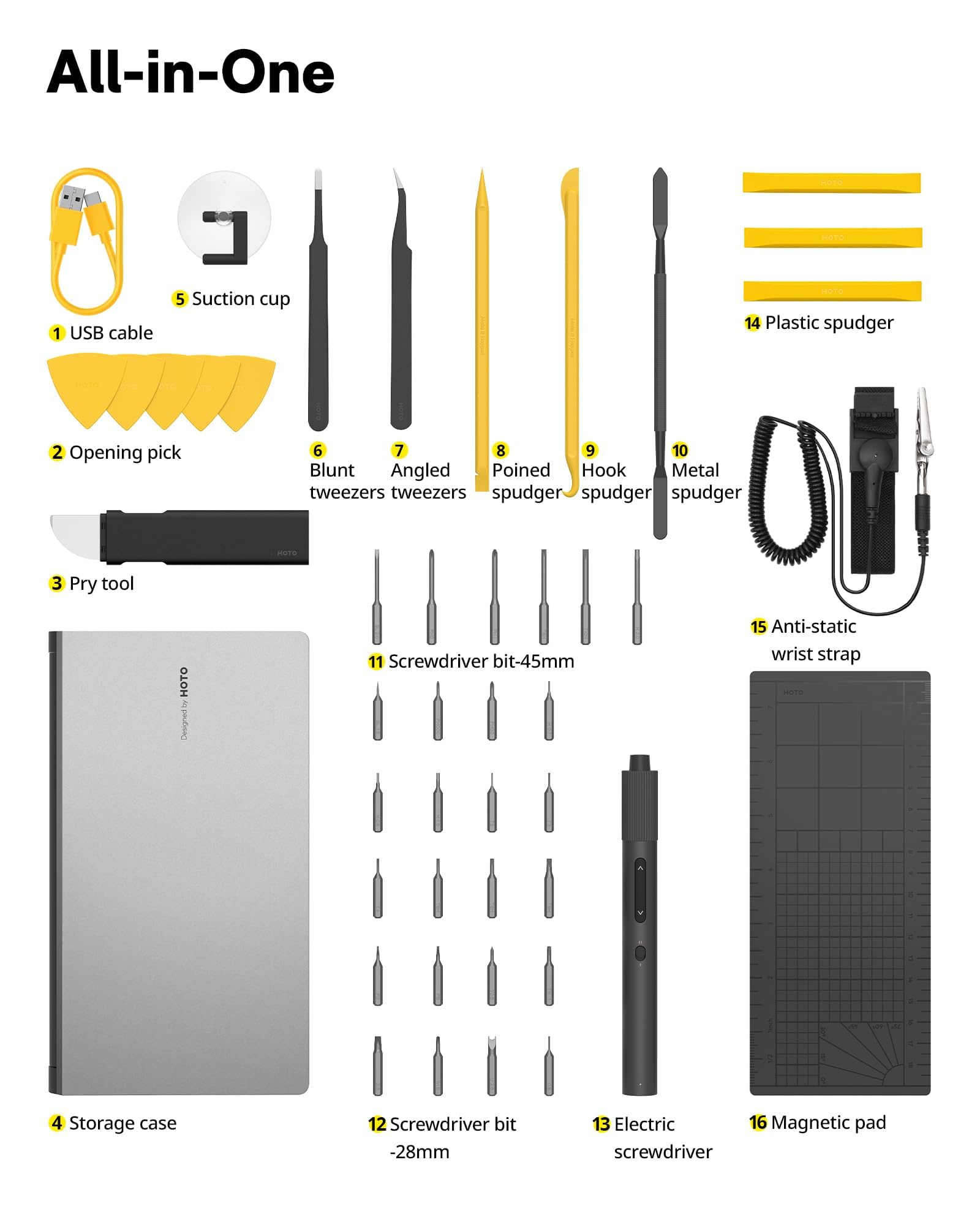 Hoto Electric Precision Screwdriver Kit Pro, 48 In 1 Electronics Toolkit Magnetic Bits, Mini Electric Screwdriver Led Light & 2