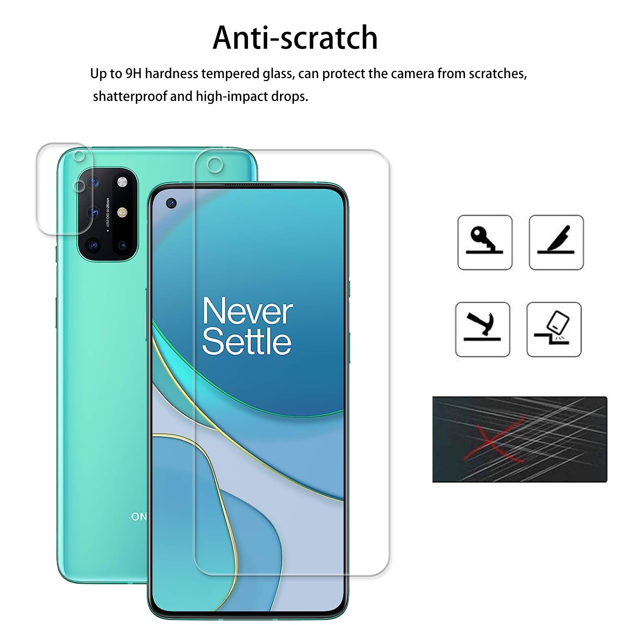 Hkkais Designed For Oneplus 8T 5G Tempered Glass Screen Protector 2 Pack Camera Lens Protector Film 2 Pack