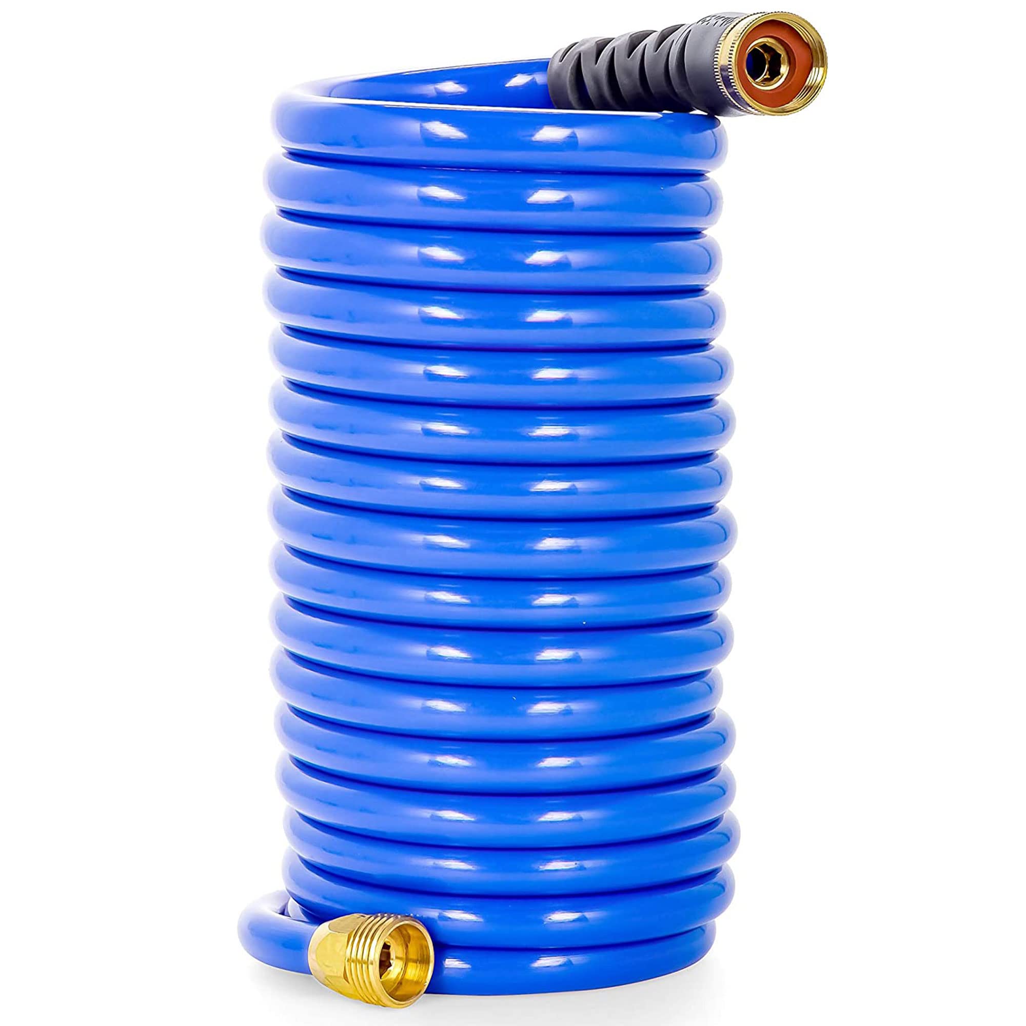 Camco 20 Coiled Water Hose | Rust Resistant With Brass Fittings | Features A 1/2-Inch Id (41983), Blue,WBAUVB07JYHJ2DM