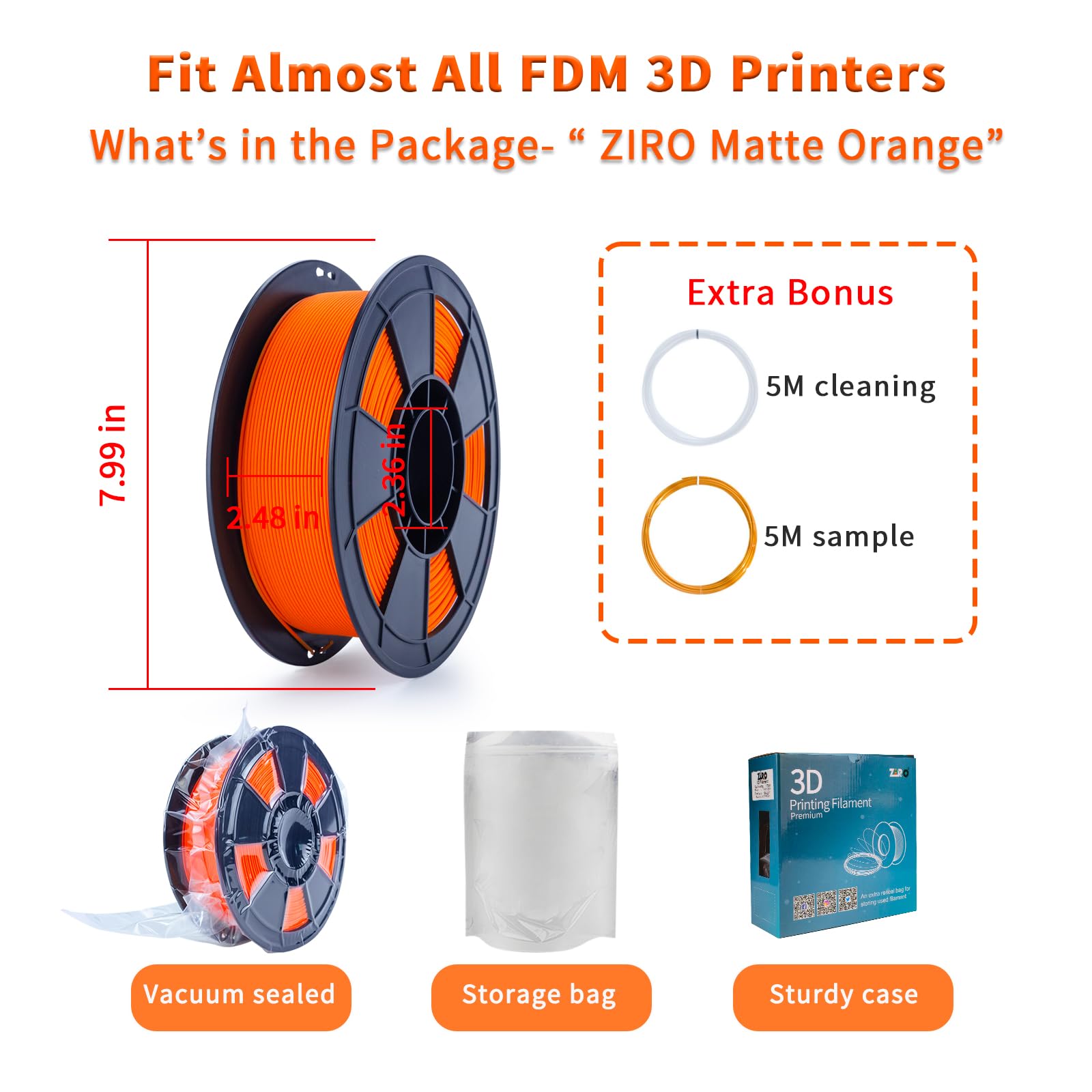 Ziro Matte Pla Filament 175Mm,1Kg 3D Printer Filament,High Toughness Pla,Dimensional Accuracy +  003Mm,Matte Pla Orange