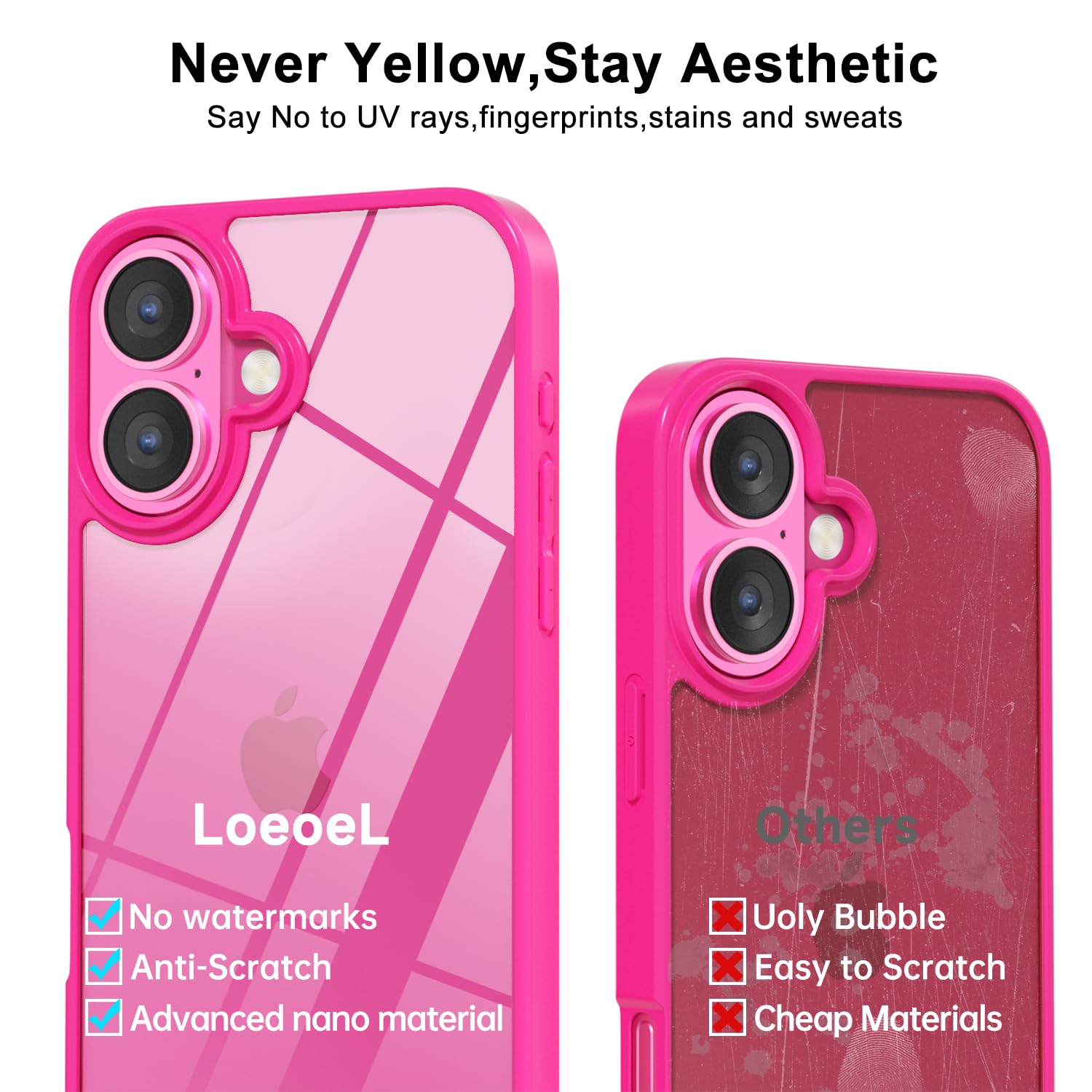 Loeoel For Iphone 16 Plus Case Clear, Transparent Hybrid 16 Plus Case [Hard Plastic & Soft Silicone Bumper] Acrylic Non Yellowin