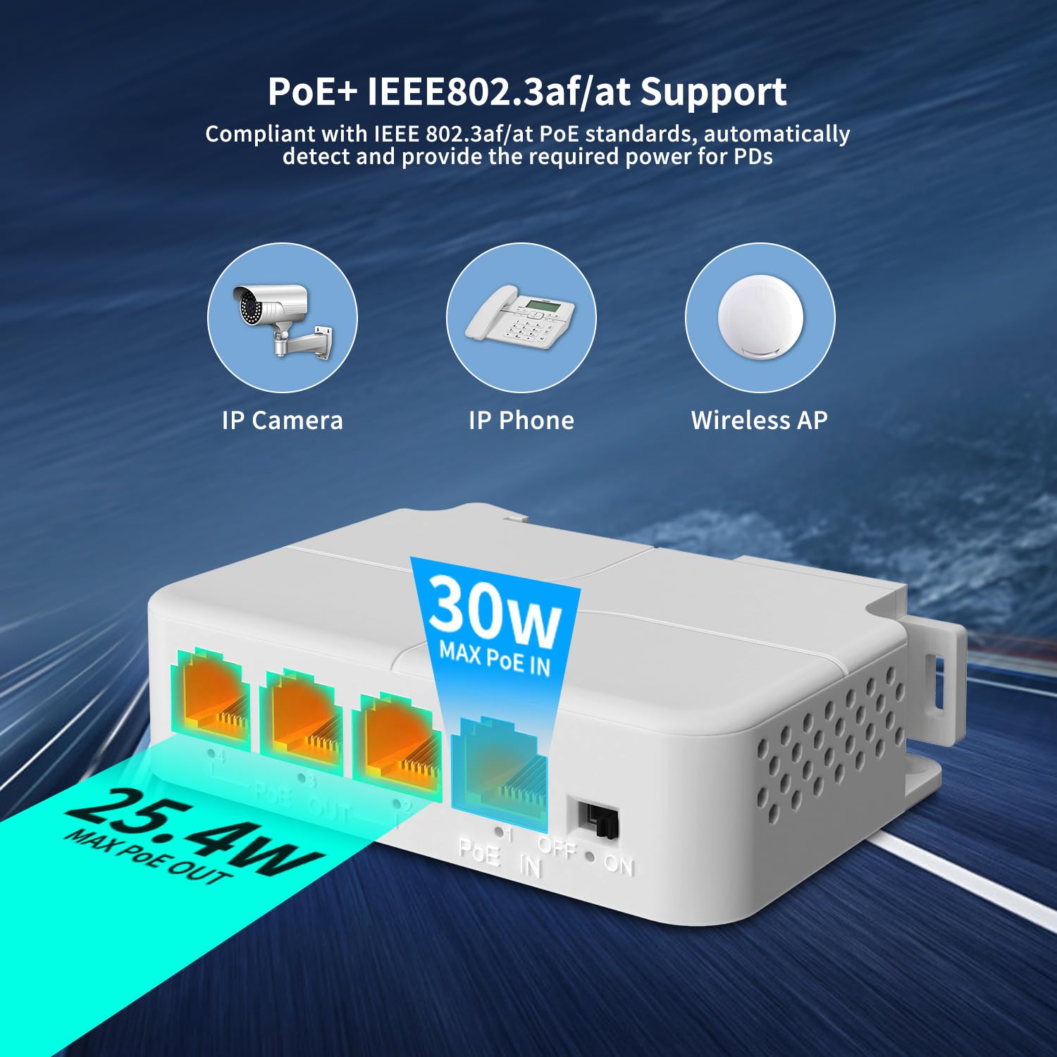 1 In 3 Out Gigabit Poe Extender, Nicgiga 3 Port Poe Repeater 100 Meters(328 Ft),Ieee 802.3Af/At Power Over Ethernet Poe Splitter