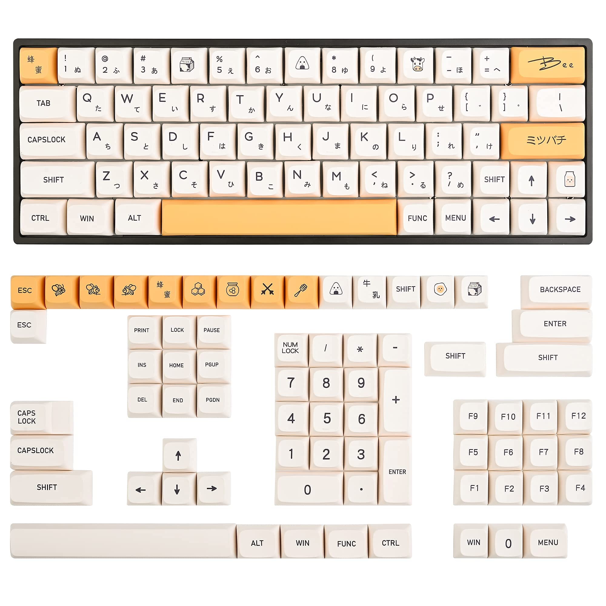 Guffercty Kred Gtsp Xda Honey Milk Keycaps Pbt Japanese Bee Keycap 140 Key Set For Cherry Mx Covers Fullsize 60% 65% 75% Keyboar