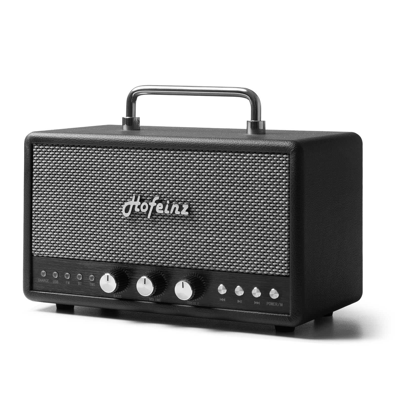 Bluetooth Retro Speaker with TWS Stereo Pairing, Bass & Treble Knobs, BT 5.4/AUX/USB/FM, QC3.0 Fast Charge, Hi-Fi Sound, 10W2 Sp