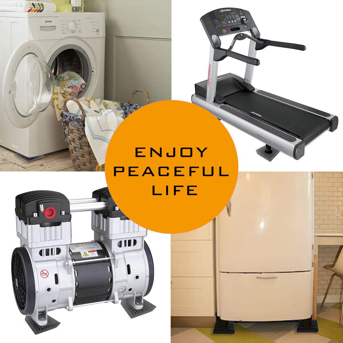 Air Jade 4 Pack Rubber Anti Vibration Pads, 4 X 4 X 3/8 Inches Heavy Duty All Rubber Vibration Isolation Mats For Hvac, Compress