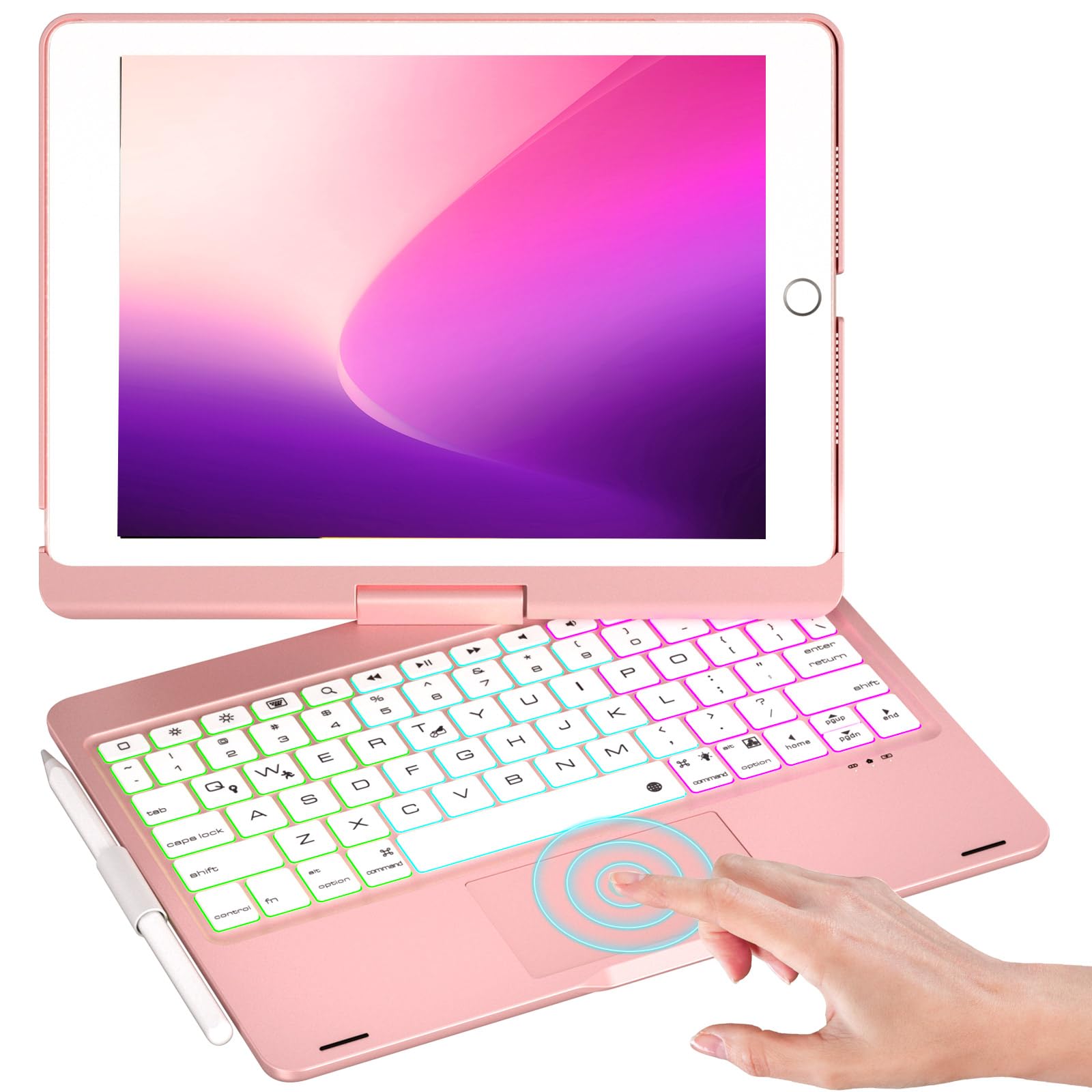 NOKBABO iPad 9th Generation Case with Keyboard, 360 Rotatable Touchpad and 7 Color Backlight & Pencil Holder for iPad 9th/8th/7t