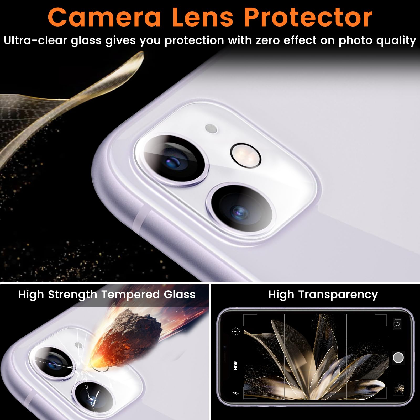 Lesakit 3+3 Pack Privacy Screen Protector For Iphone 11 6.1 Inch With 3 Pack Camera Lens Protector, Anti Spy Tempered Glass Film