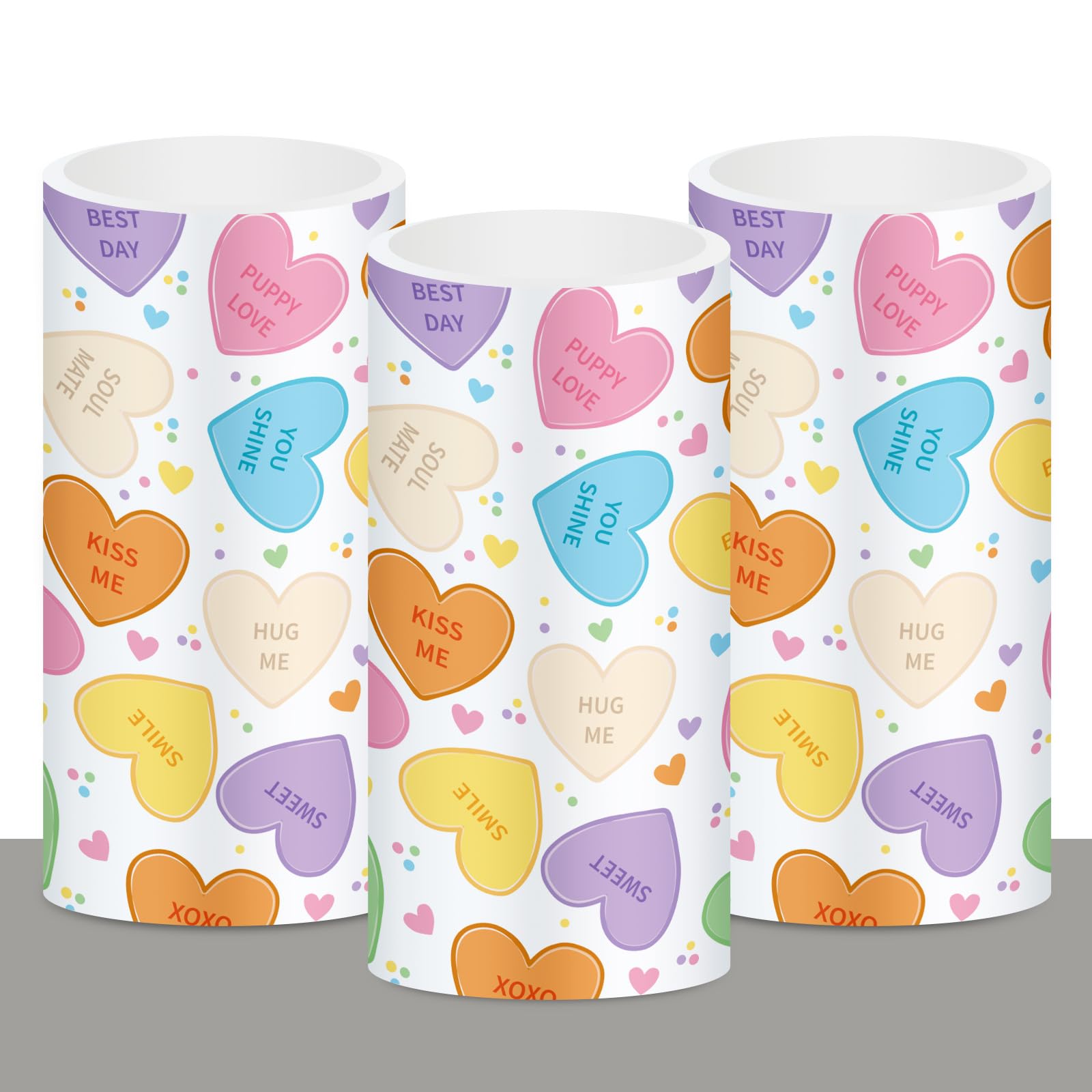 Whaline Valentine'S Day Led Flameless Candles Conversation Heart Warm Light Battery Operated Pillar Candles Colorful Candy Heart