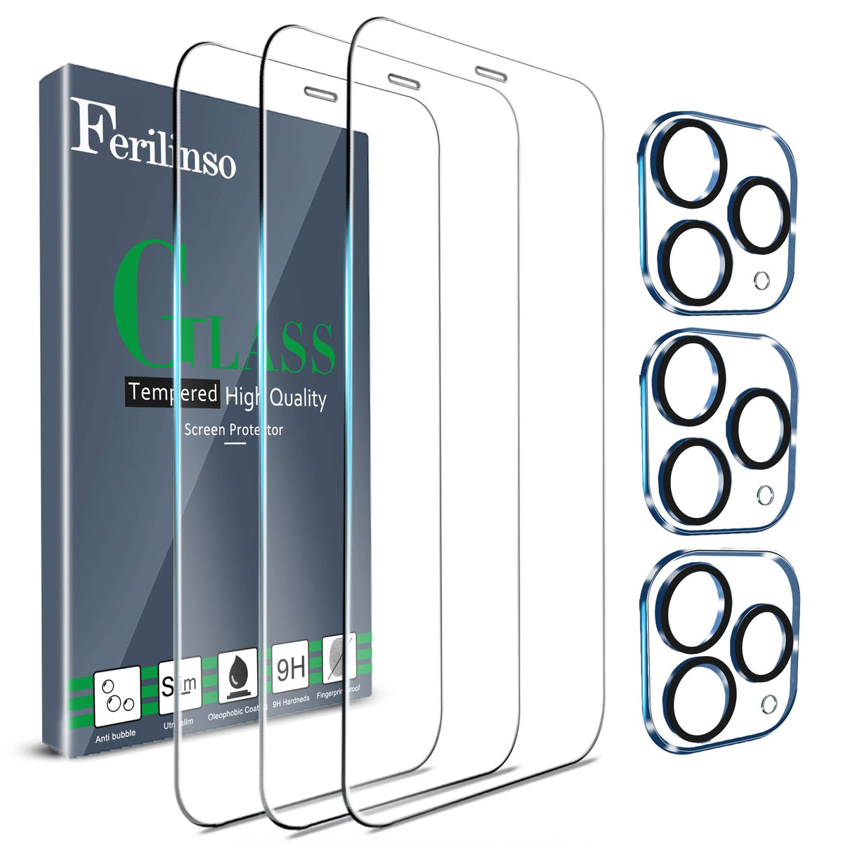 Ferilinso 3 Pack Screen Protector For Iphone 11 Pro Max With 3 Pack Tempered Glass Camera Lens Protector Phone Case Friendly Ult