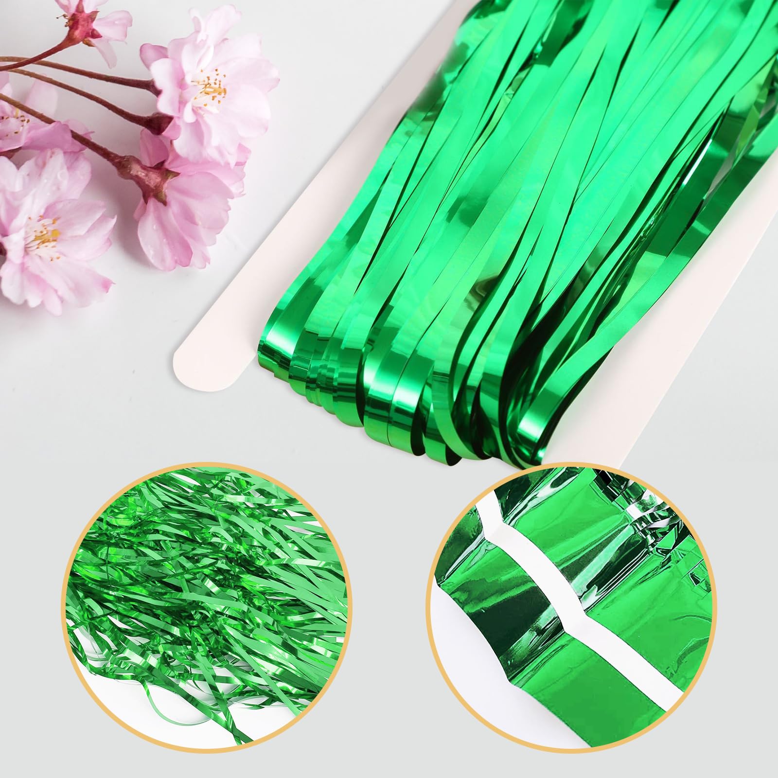 10 Pack Green Foil Curtain Backdrop 3.2Ft X 9.8Ft Green Metallic Tinsel Foil Fringe Curtains Streamer Photo Booth Backdrop For B