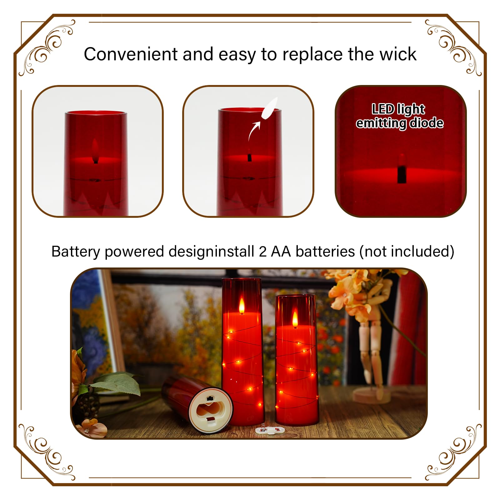 Nimiko Flickering Flameless Led Candles,Battery Operated Candles 9 Pcs With Embedded Star String,Acrylic Led Pillar Candles With