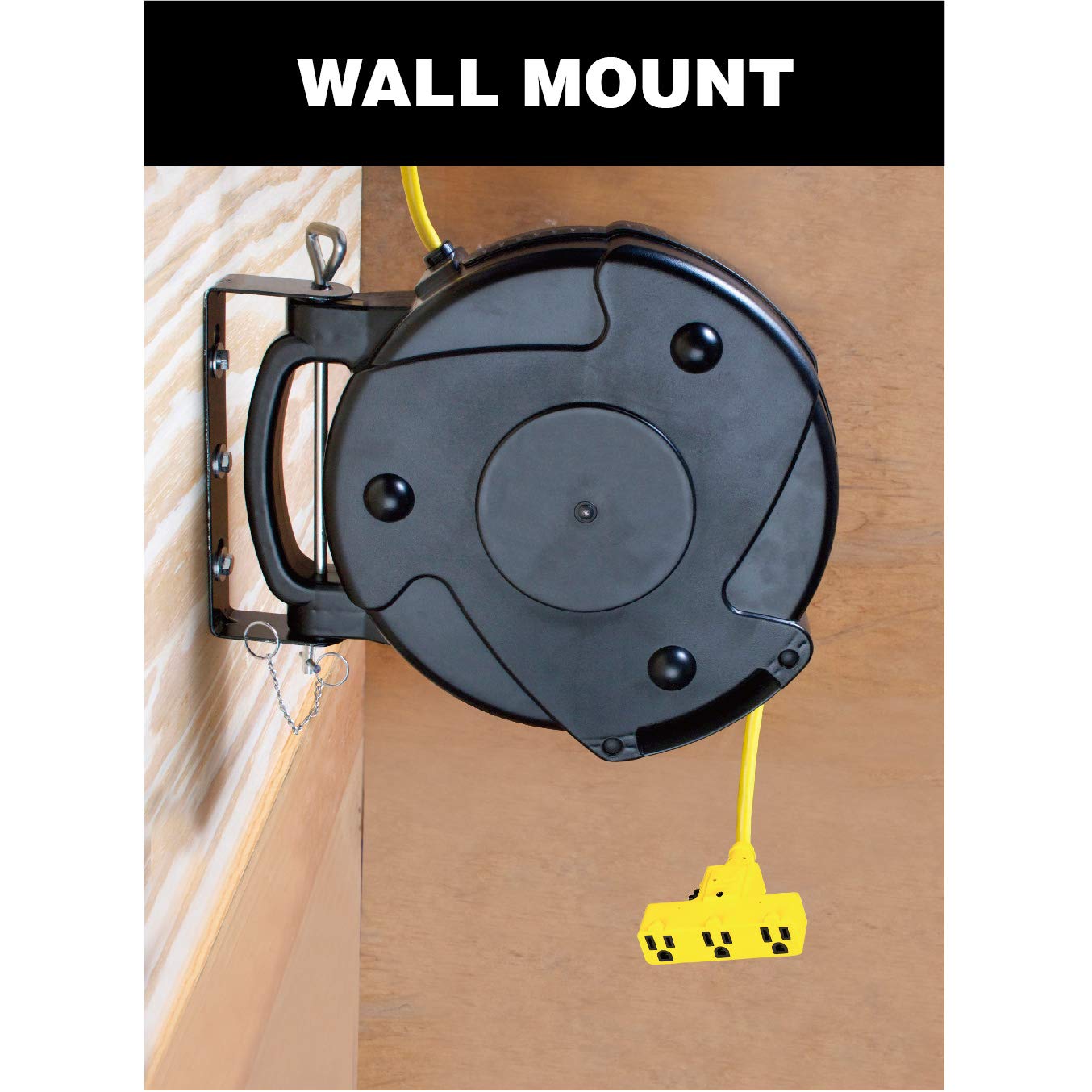 Alert Proreel Pro Grade 8150Mp Heavy Duty Retractable Extension Cord Reel | 50'   14/3 Sjtow Electrical Retracting Cord | Tri Ta