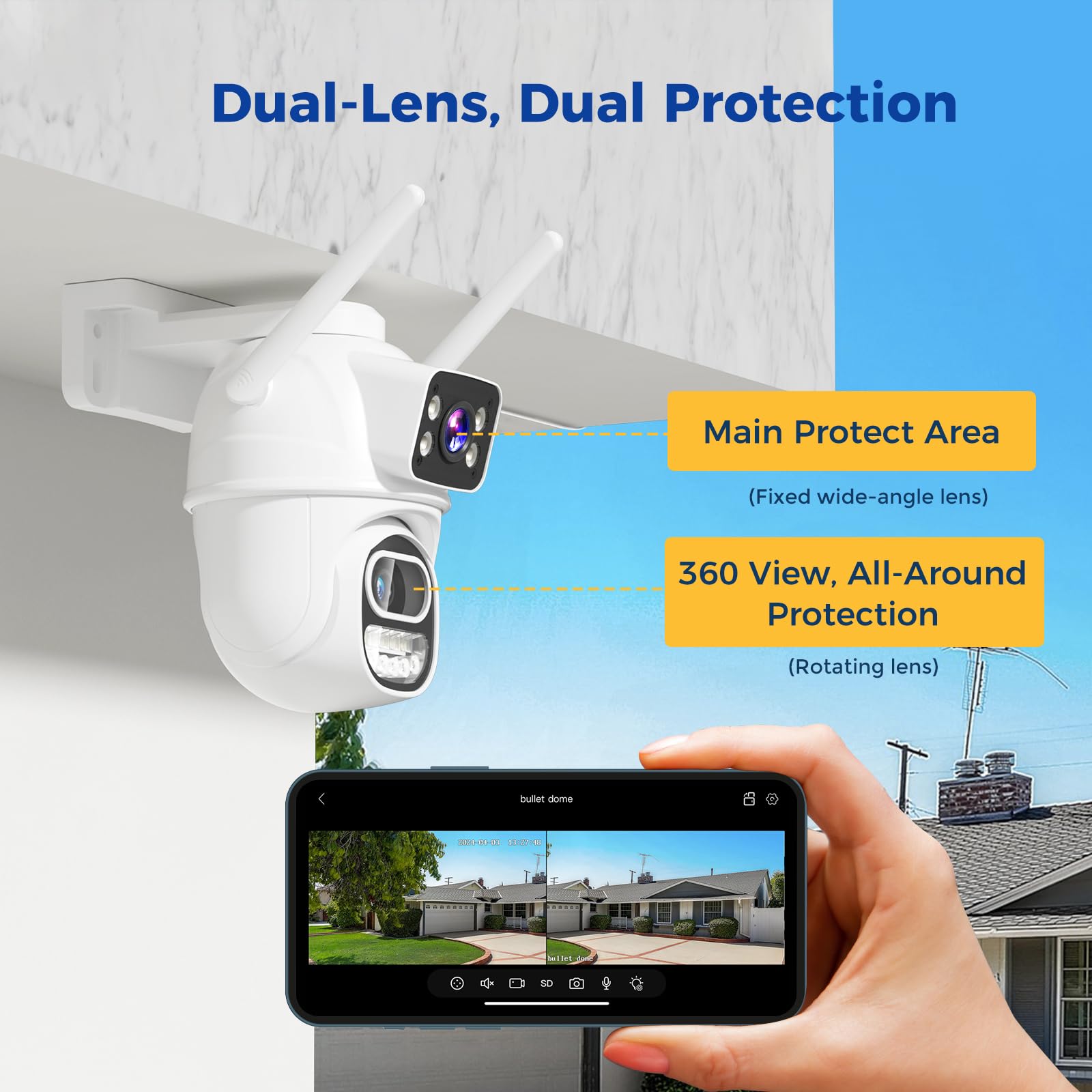 Gaiexce, Wifi Camera Outdoor Wireless, Wired Plug In| Dual Lens Ptz Security Camera Intdoor, Auto Motion Tracking, Color Night V