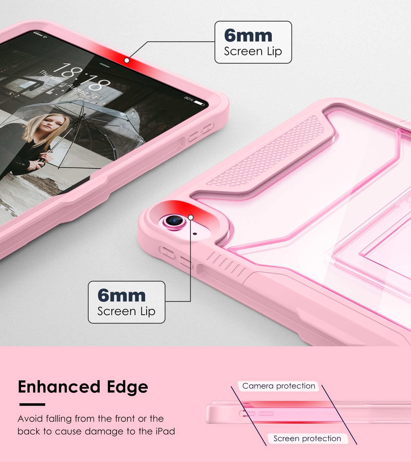 Vikesi For Ipad 10Th Generation Kickstand Protective Case 2022,Ipad 10.9 Inch Shockproof Cover With Matte Frosted Back   Pink