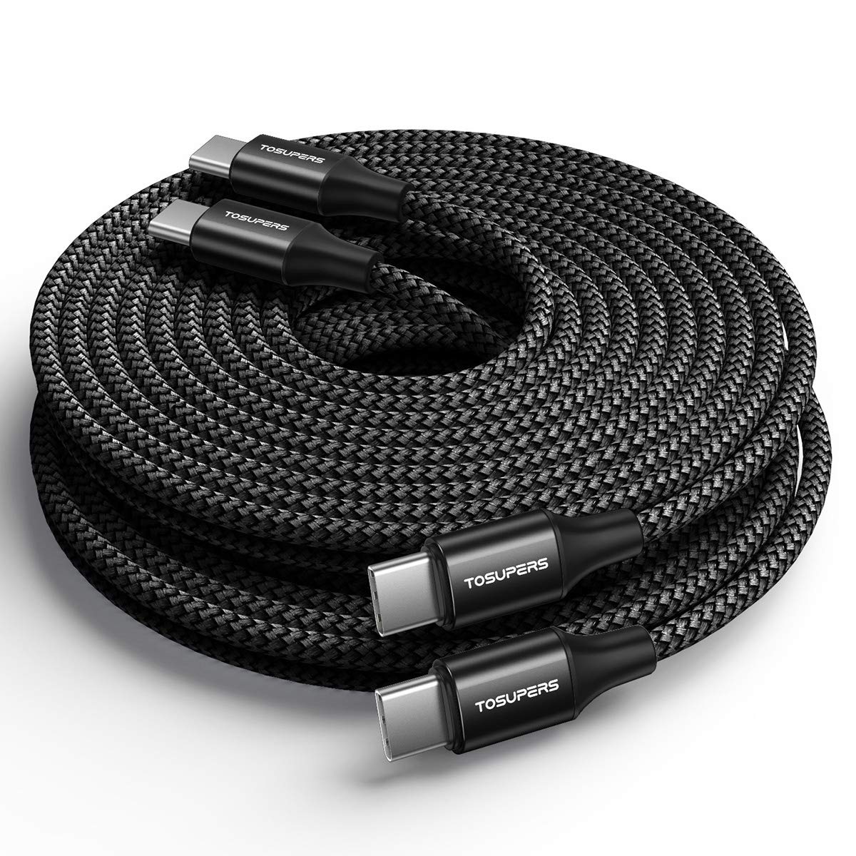 Tosupers 10Ft 2 Pack Long Usb C To Usb C Cable Fast Charging 60W, Pd Type C Charger Cord For Samsung Galaxy S25 S24 S23 S22 Ultra Z Flip6 Fold6, For Iphone 16 15 Pro, For Macbook/Ipad
