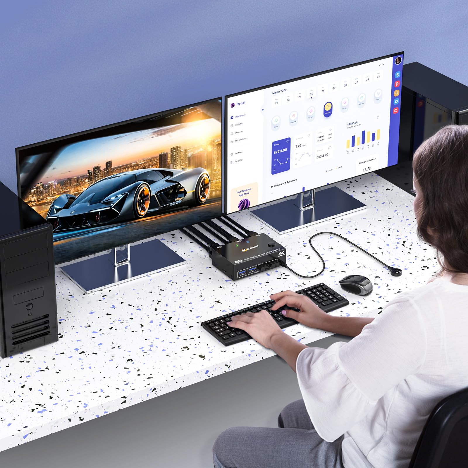 Usb 3.0 Dual Monitor Kvm Switch Hdmi+Displayport 4K@60Hz,2K@120Hz,Mleeda 2 Monitors 2 Computers Kvm Switch For 2 Computer Share