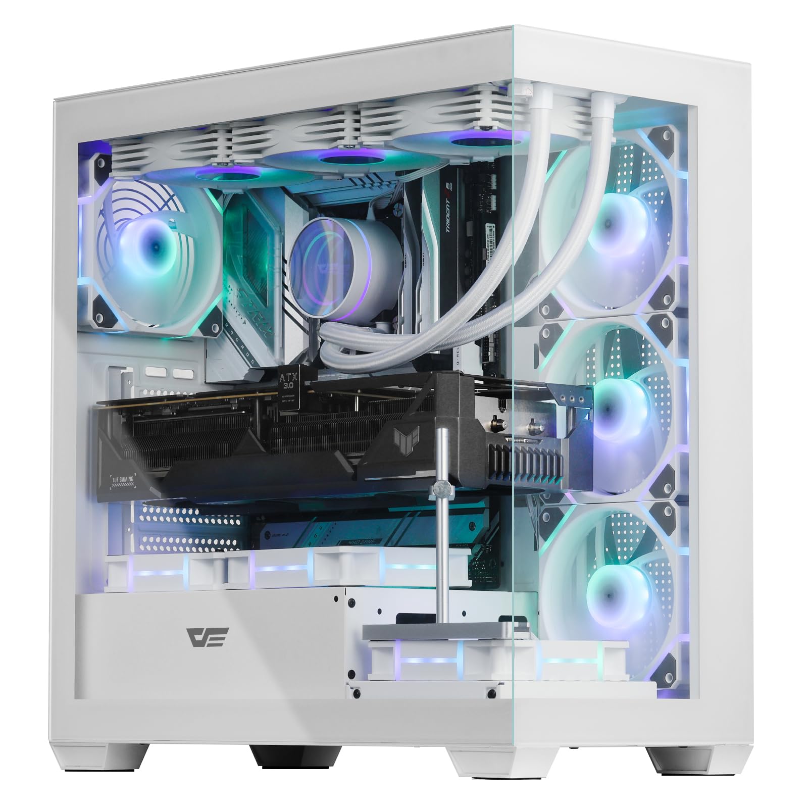 Darkflash Atx Mid Tower Pc Case, Pre Install 4 Pwm Argb Fans Computer Case, Full View Dual Tempered Glass Gaming Pc Case, Type C