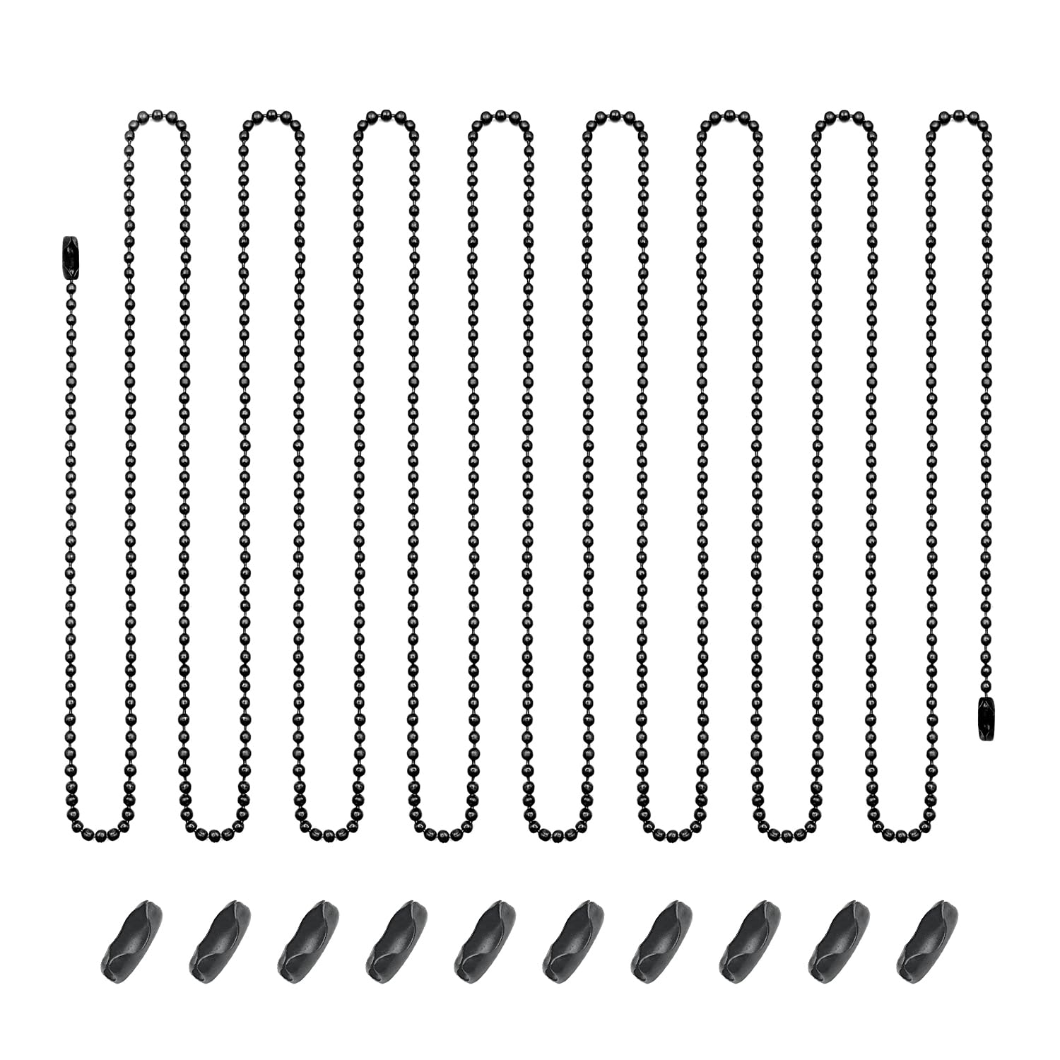 Ceiling Fan Pull Chain Extender, 12Feet 3Mm Diameter Beaded Ball Fan Light Extension Pull Chain With 10 Matching Connectors(Blac