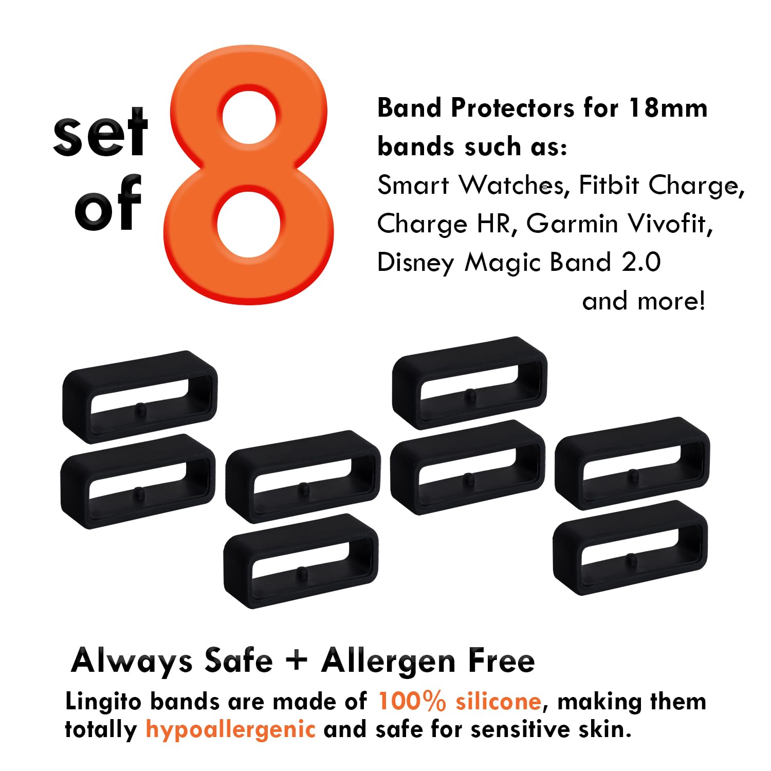 Magic Band Protectors | Black Color Smart Watch Security Bands | Fit For 18Mm | Made For Fitbit Charge, Charge Hr, Garmin Vivofi