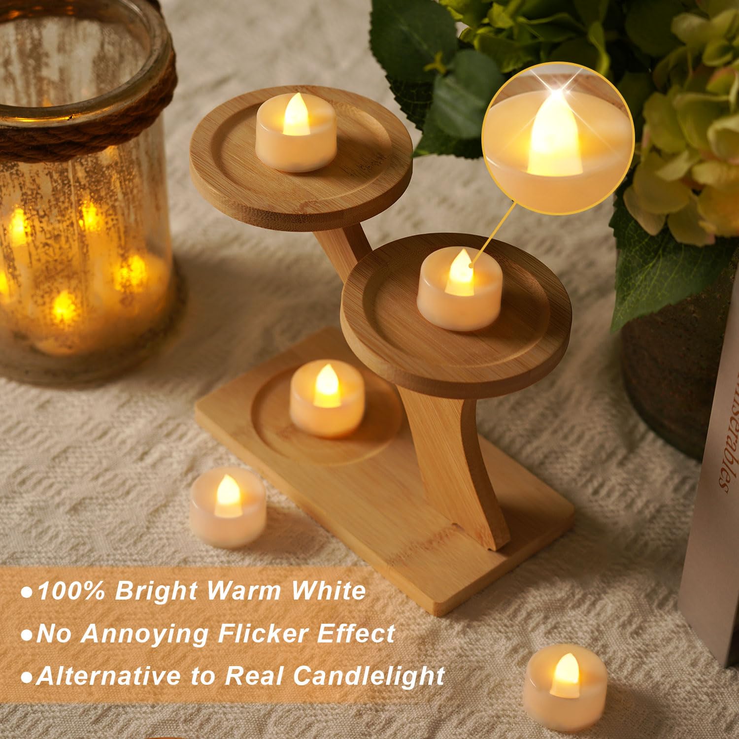 Beichi 24Pcs Battery Operated Tea Lights With Timer, Built In 6 Hours Tea Light, Warm White Flickering Electric Tea Candles With