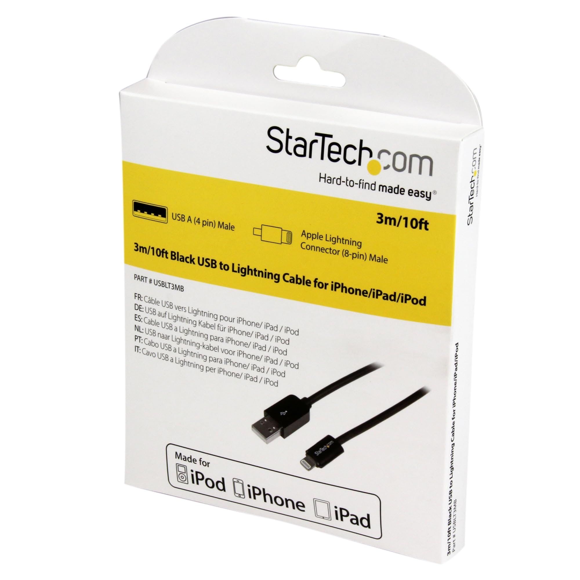 Startech.Com 3M (10Ft) Long Black Apple    8 Pin Lightning Connector To Usb Cable For Iphone / Ipod / Ipad   Charge And Sync Cab