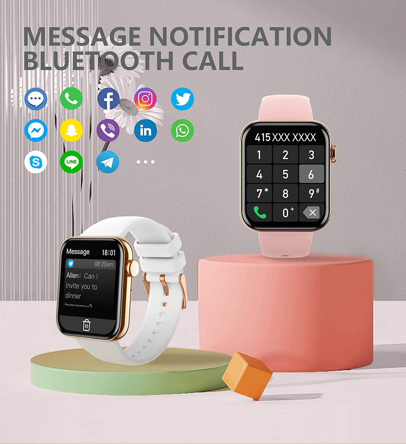 Smartwatch For Android Iphone Compatible, Smart Watches For Women(Call Receive/Dial), 1.85'' Waterproof Fitness Tracker With Ai