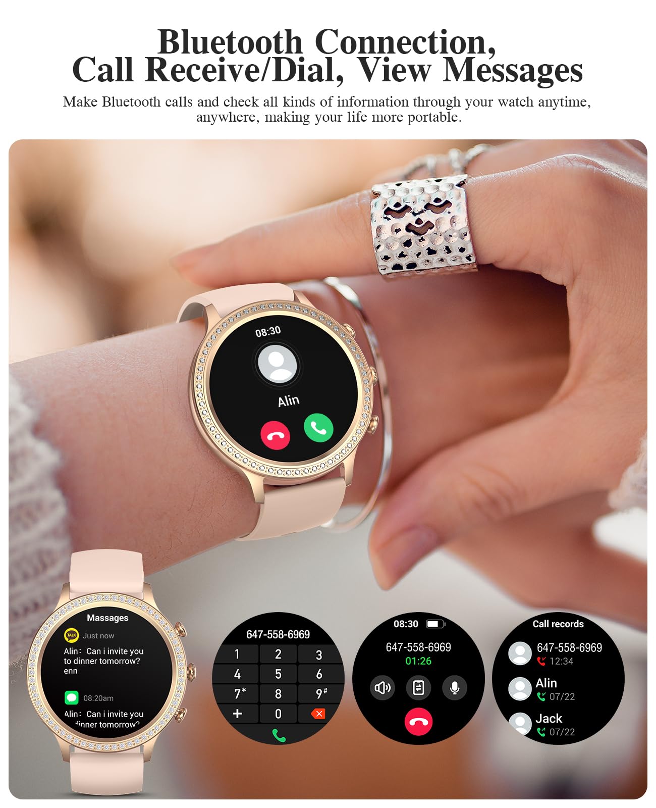 Souyie Smart Watches For Women With Diamonds (Answer/Make Calls), 1.32 Display, Smartwatch For Android Ios Phones, Ip67 Waterpro