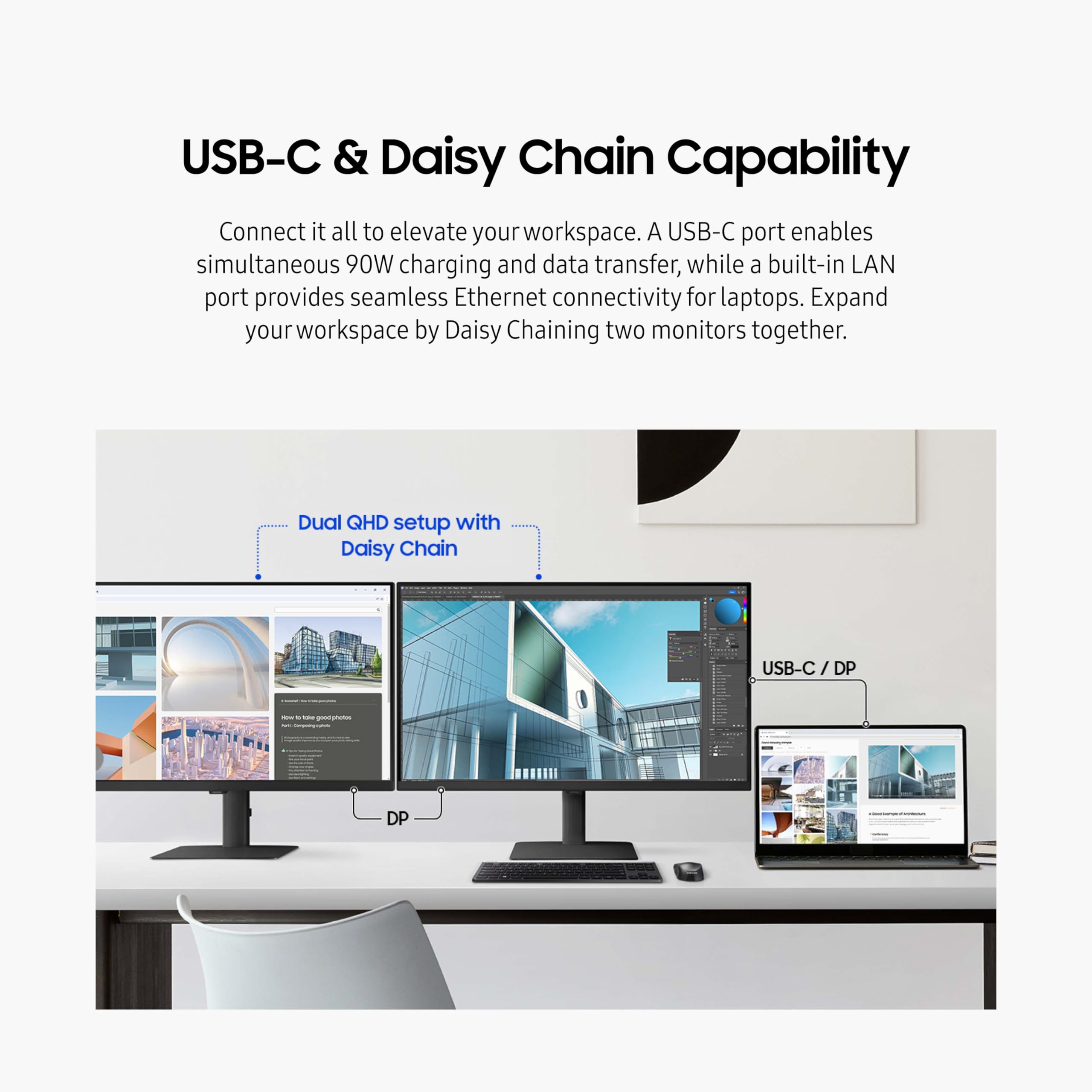 Samsung 24 Viewfinity S6 (S60Ud) Series Qhd High Resolution Computer Monitor, 100Hz, Hdr10, Usb-C, Built-In Lan Port, Daisy Chai