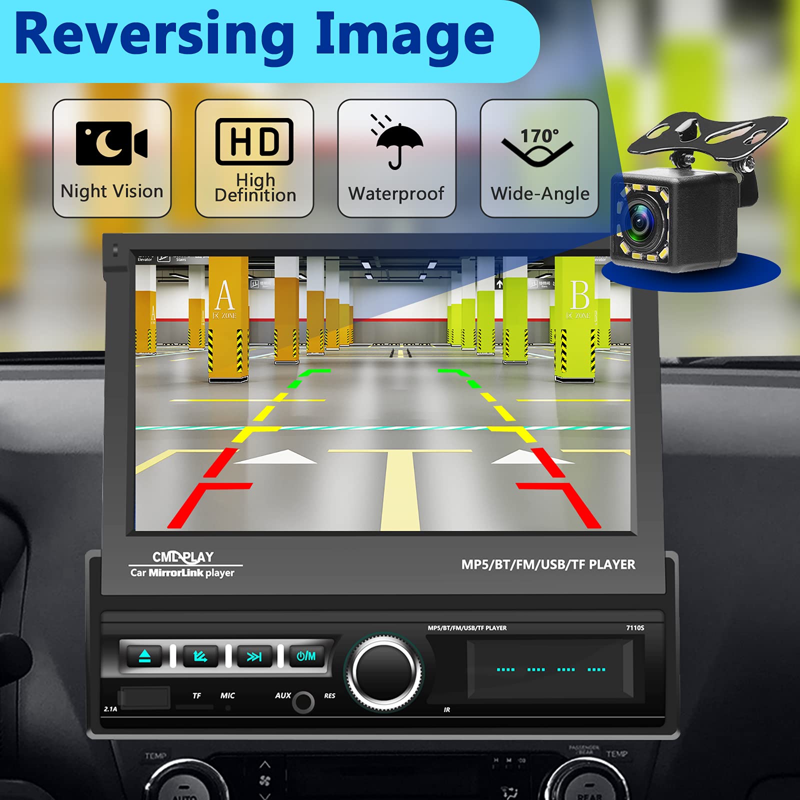 Podofo Single Din Touchscreen Car Stereo 7 Inch Motorized Flip Out Screen Car Radio In Dash Head Unit Support Bluetooth Fm Aux U