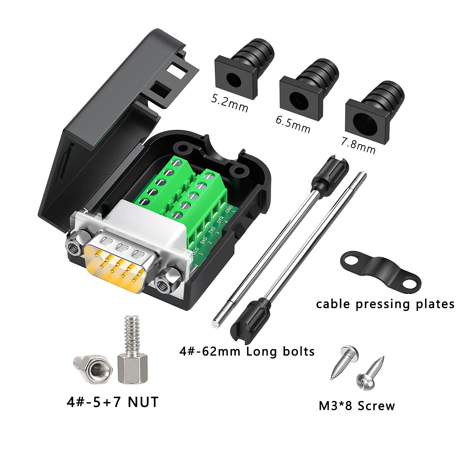 Juxinice 2Packs Db9 Serial Adapters No Soldering Needed. D Sub 9 Pin Rs232 Rs485 Adapter To Terminal Connector Signal Module With Bolts Nuts And Screwdriver (1Pcs Male+1Pcs Female)