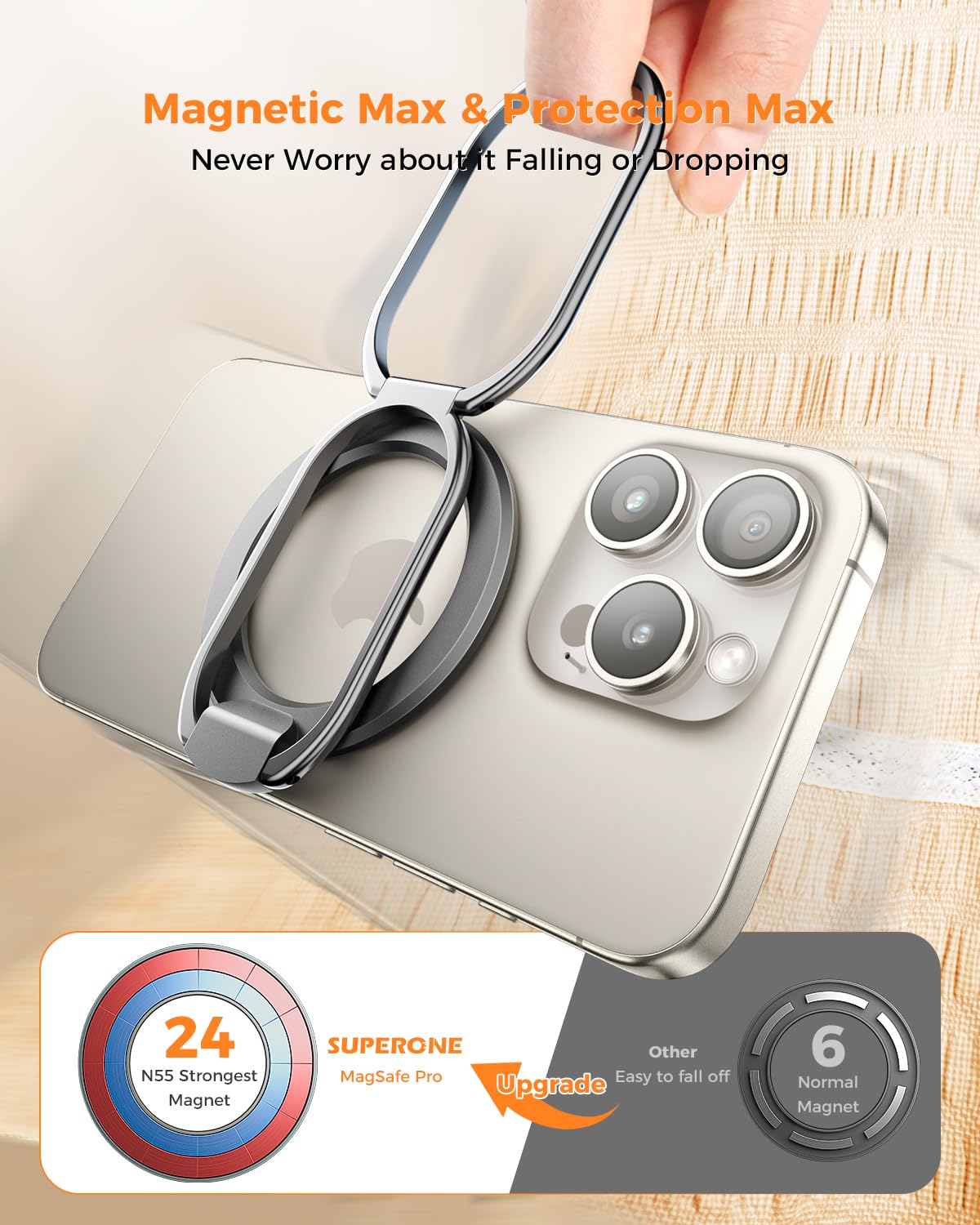[2025 Upgraded] Mag Safe Phone Ring Holder, Superone Adjustable Magnetic Kickstand & Removable Phone Grip Compatible With Wirele