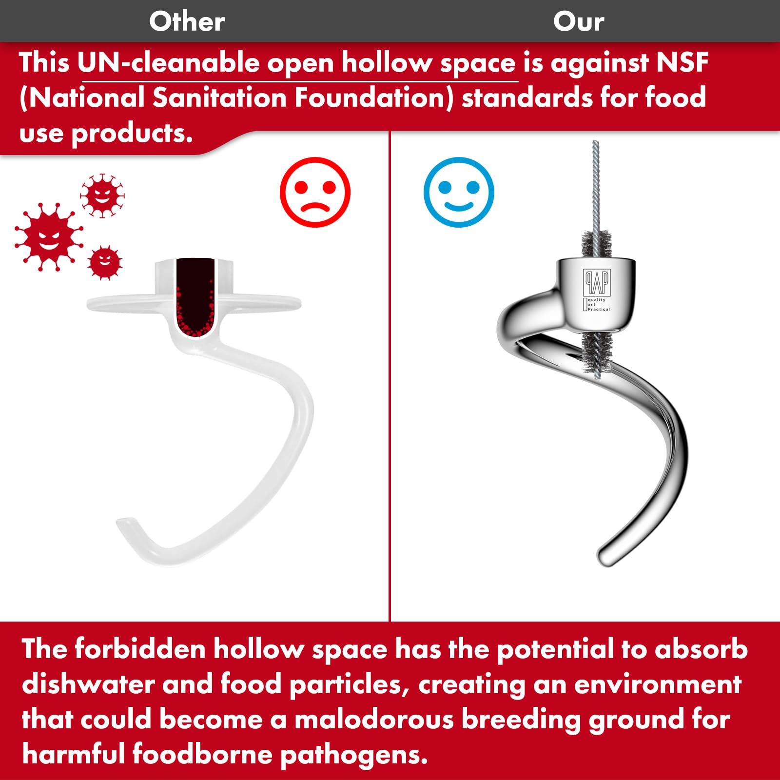 Spiral Dough Hook Replacement For Kitchenaid 3.5 Qt. Tilt Head Stand Mixers/Polished 18/8 Stainless Steel Accessories/No Coating