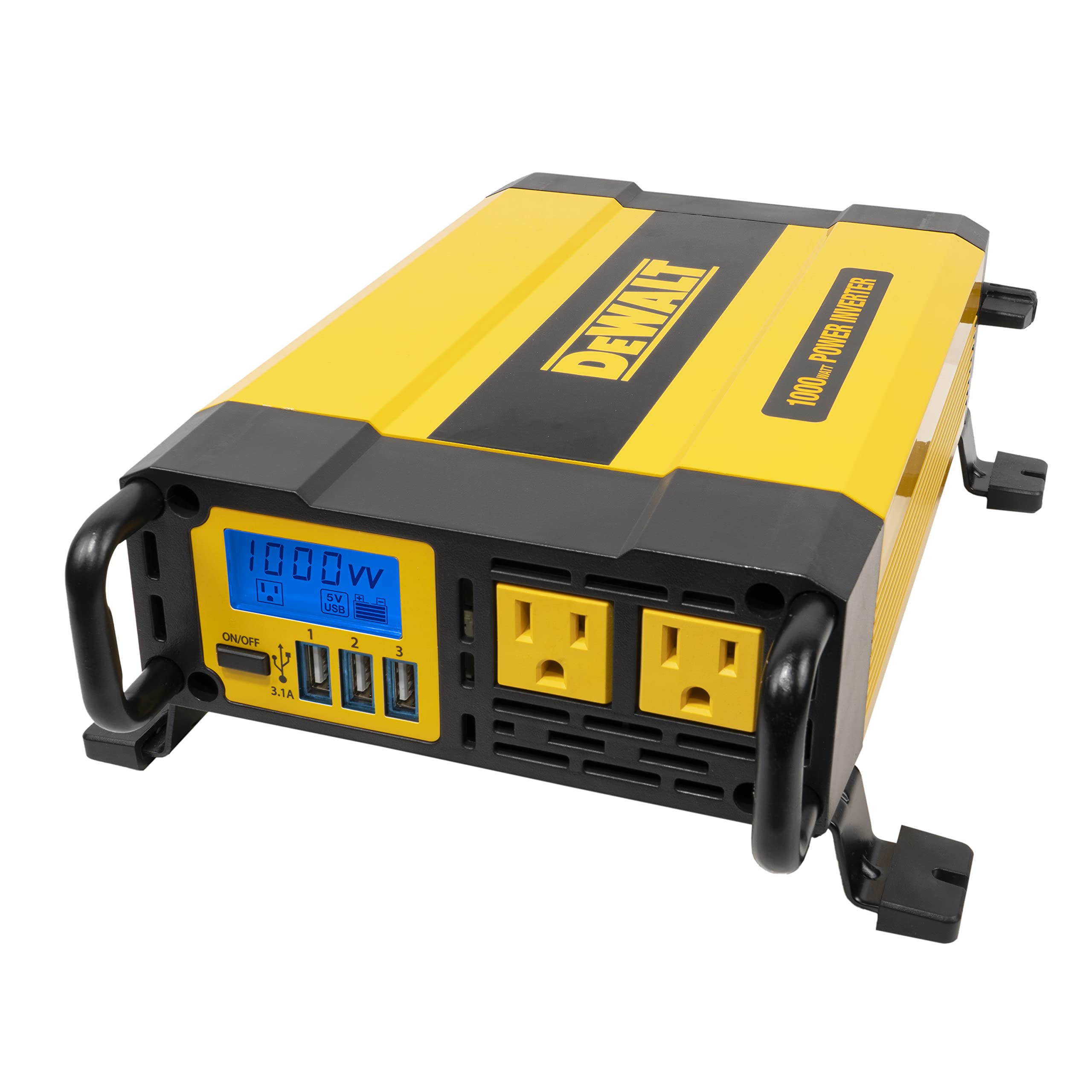 DEWALT DXAEPI1000 Power Inverter 1000W Car Converter with LCD Display: Dual 120V AC Outlets, 3.1A USB Ports, 12V DC Adapter, Bat