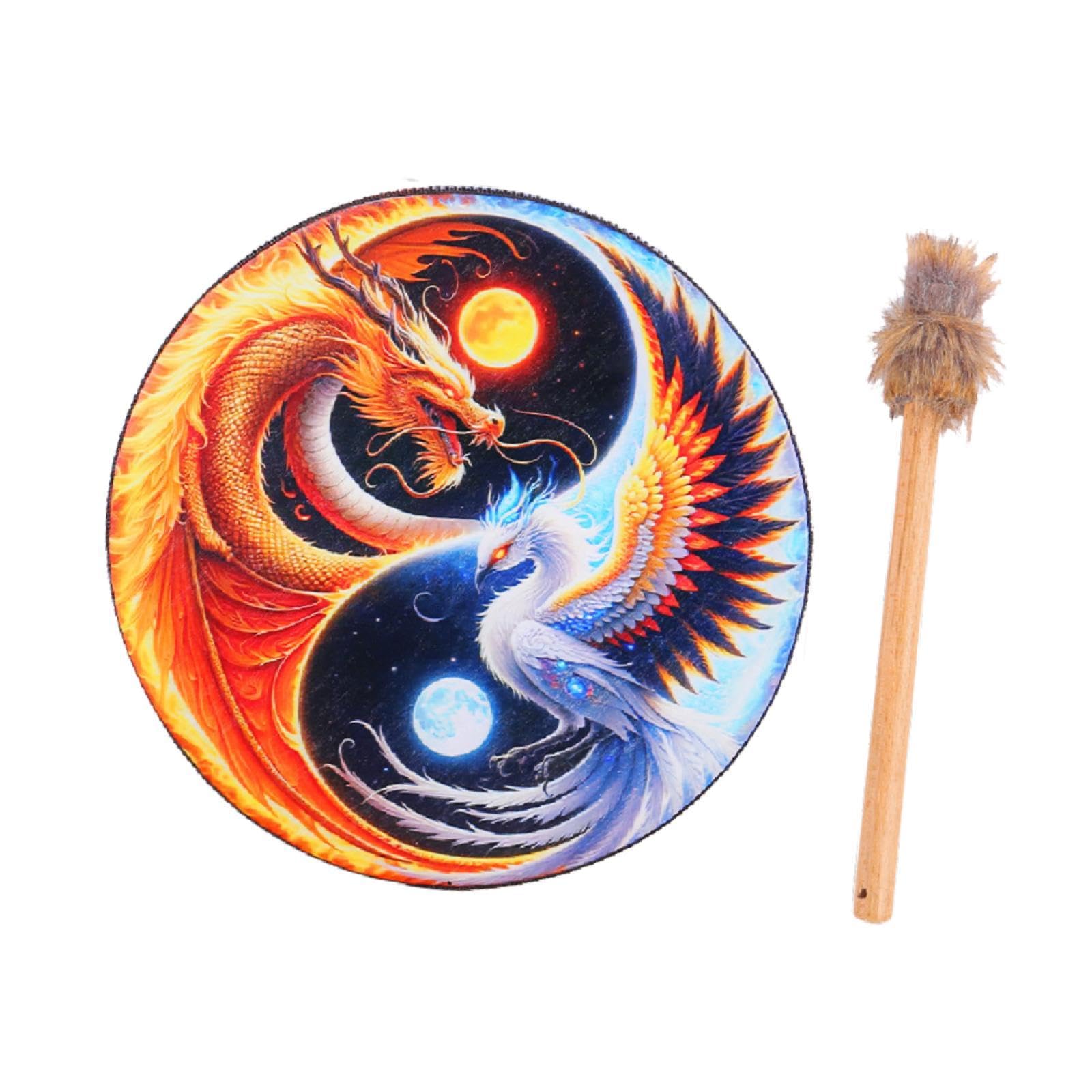 Fabloft Shaman Drum Decoration For Ceremony Festival Prop Instrumental Shamanic Drum Dragon And Phoenix