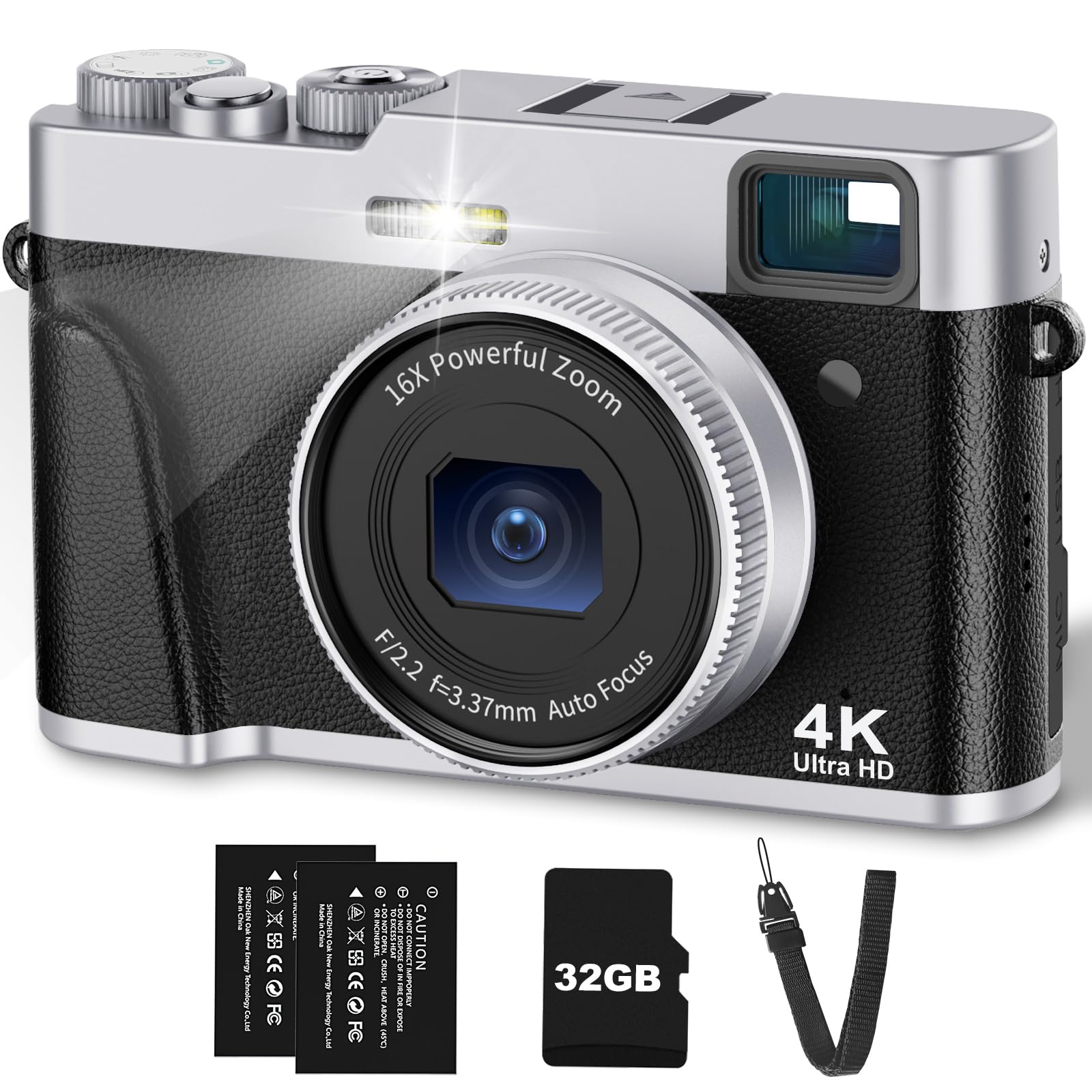 4K Digital Camera With Viewfinder & Flash, Autofocus 48Mp Cameras For Photography Vlogging Compact Travel Camera For Adults Teen