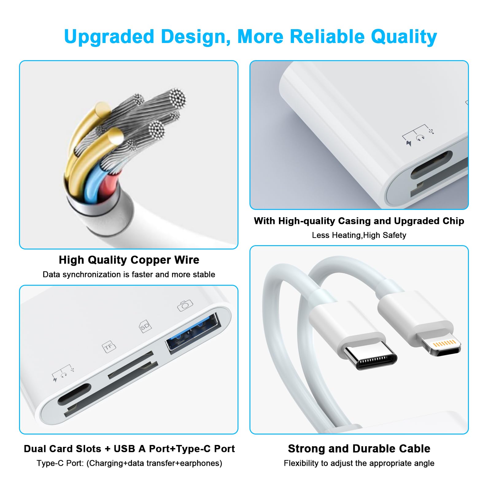 Usb C Lightning Sd Tf Card Reader, 4 In 2 Memory Card Reader For Iphone 15/Ipad/Mac/Laptop, Dual Connector Digital Camera Card A