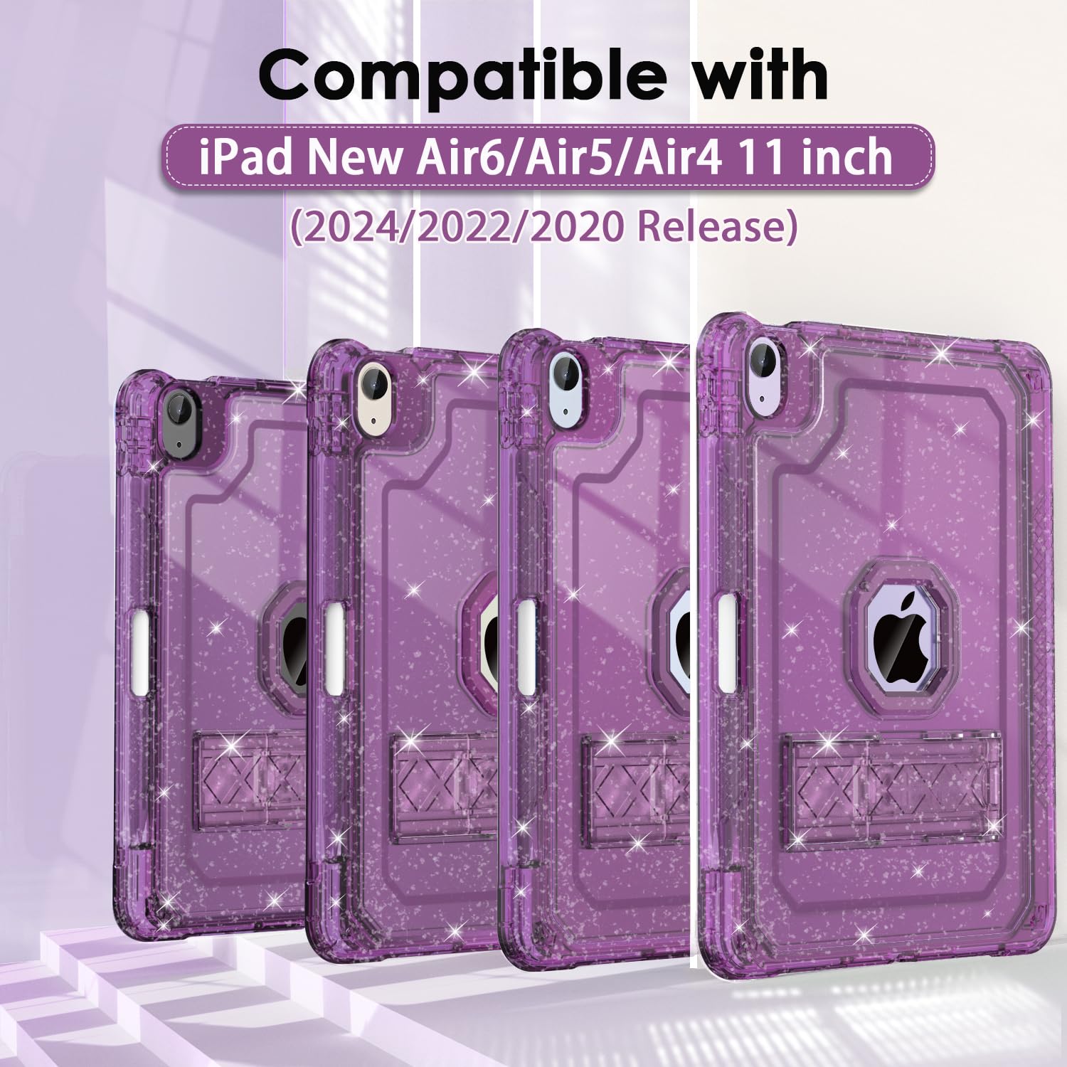 Zonefoker For Ipad Air 6Th 11 Inch M2 Generation Case 2024, Ipad 5Th/4Th 11 Inch 2022/2020, Purple Glitter Slim Cover With Penci