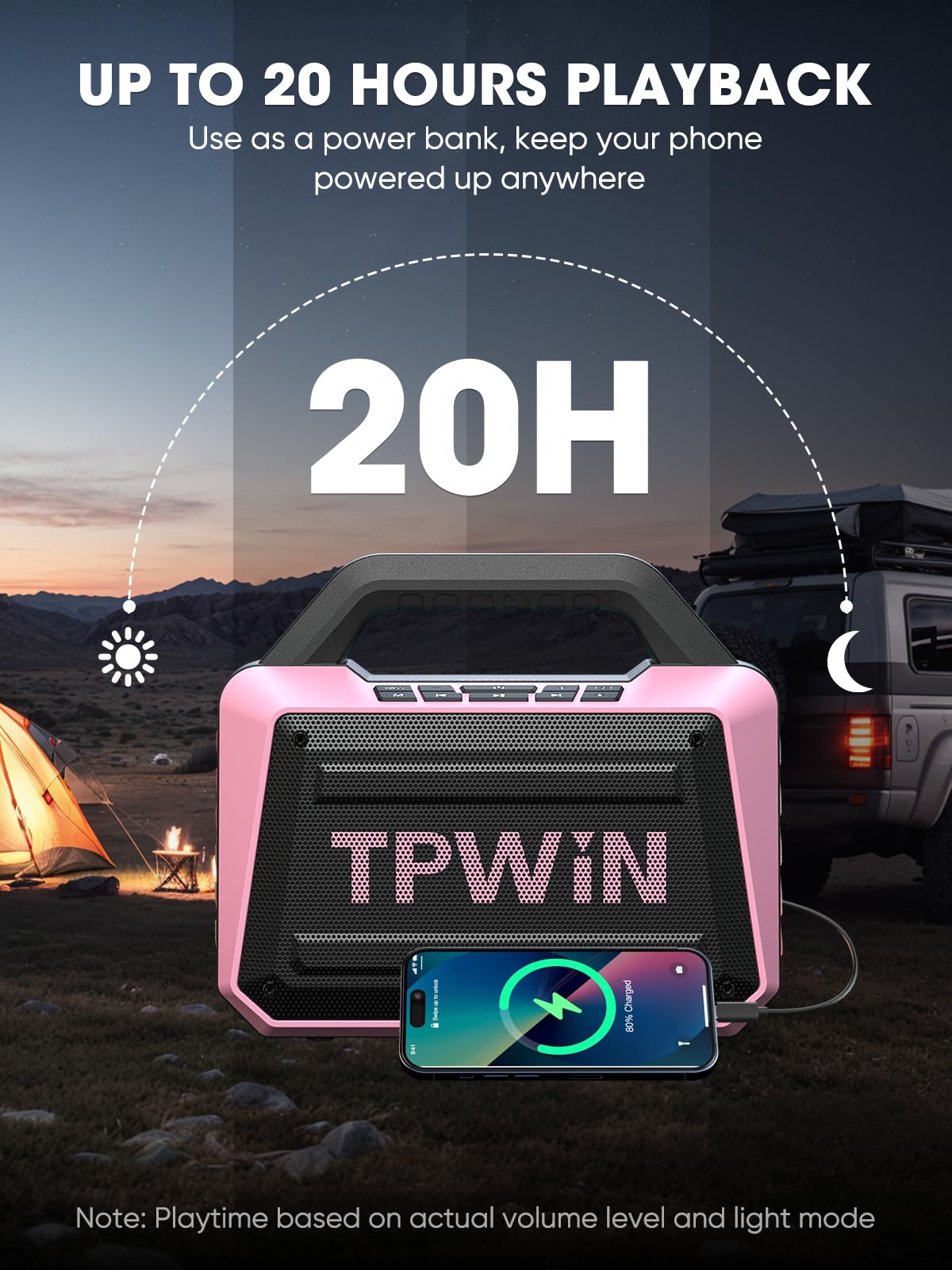 Tpwin Wireless Bluetooth Speakers - Portable Speaker 80W Peak, 20H Playtime, Light Shows, Loud Speaker With Strong Bass, Bt 5.3,