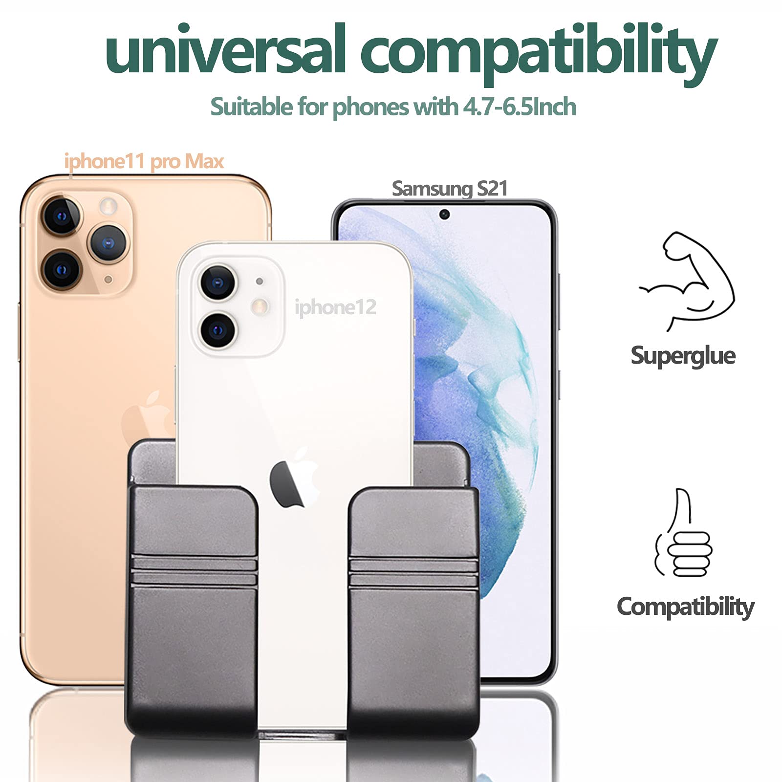 Cei&Bpy Wall Mount Phone Holder, Phone Stand With Self Adhesive. Phone Holder For Charging And Rv For Iphone And Android (1Pc,Gr