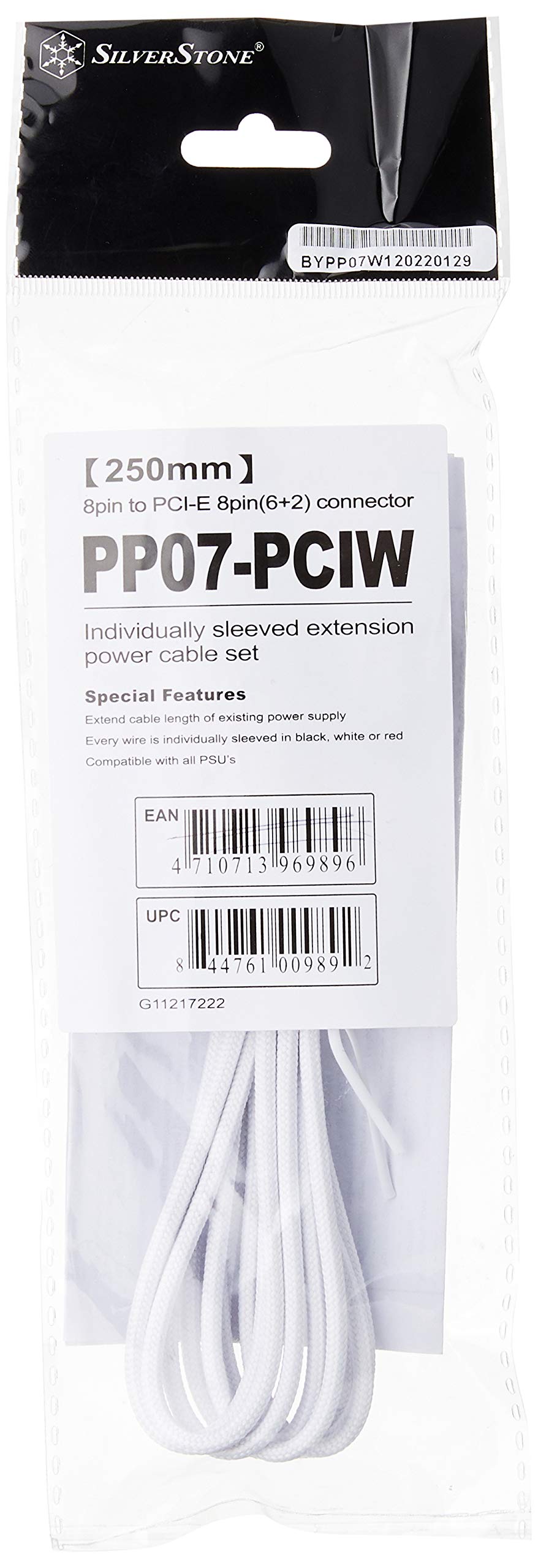 Silverstone Tek Sleeved Extension Power Supply Cable With 1 X 8 Pin To Pci E 8 Pin Connector (Pp07 Pciw)